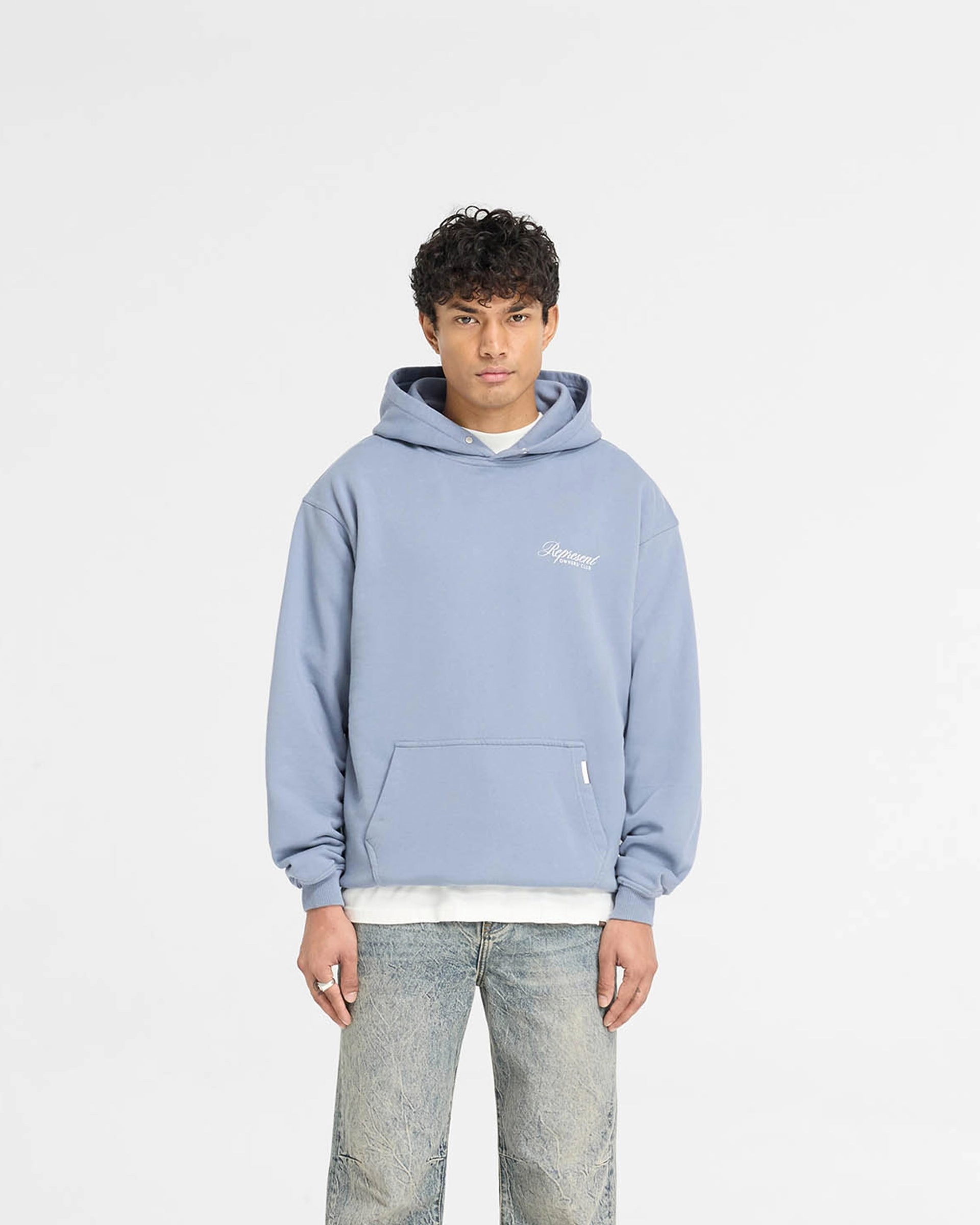 Represent Owners Club Script Hoodie - Dusty Blue Street Edge Comfy Movement