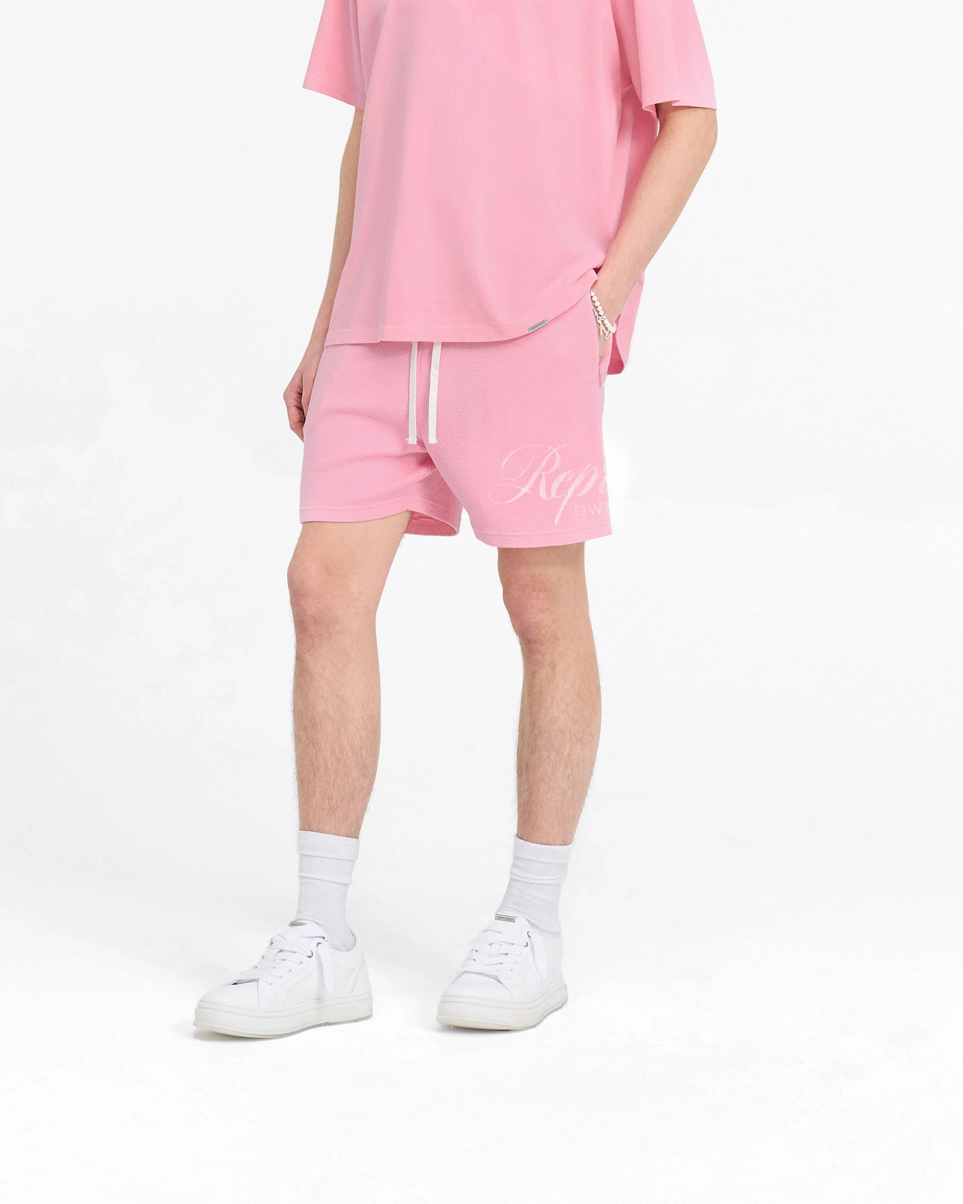 Represent Owners Club Script Mesh Shorts - Pink kids