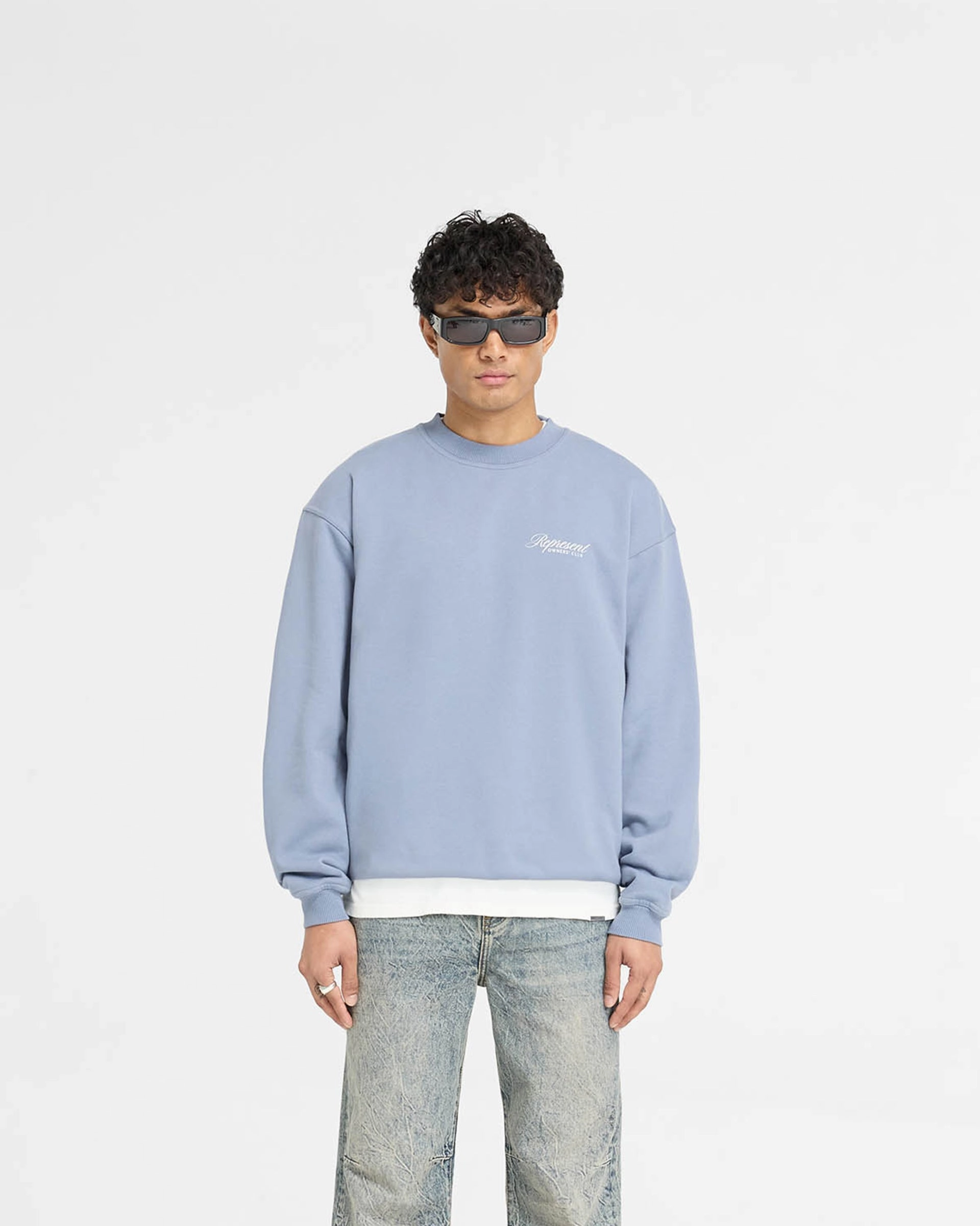 Represent Owners Club Script Sweater - Dusty Blue Knitted Fashion