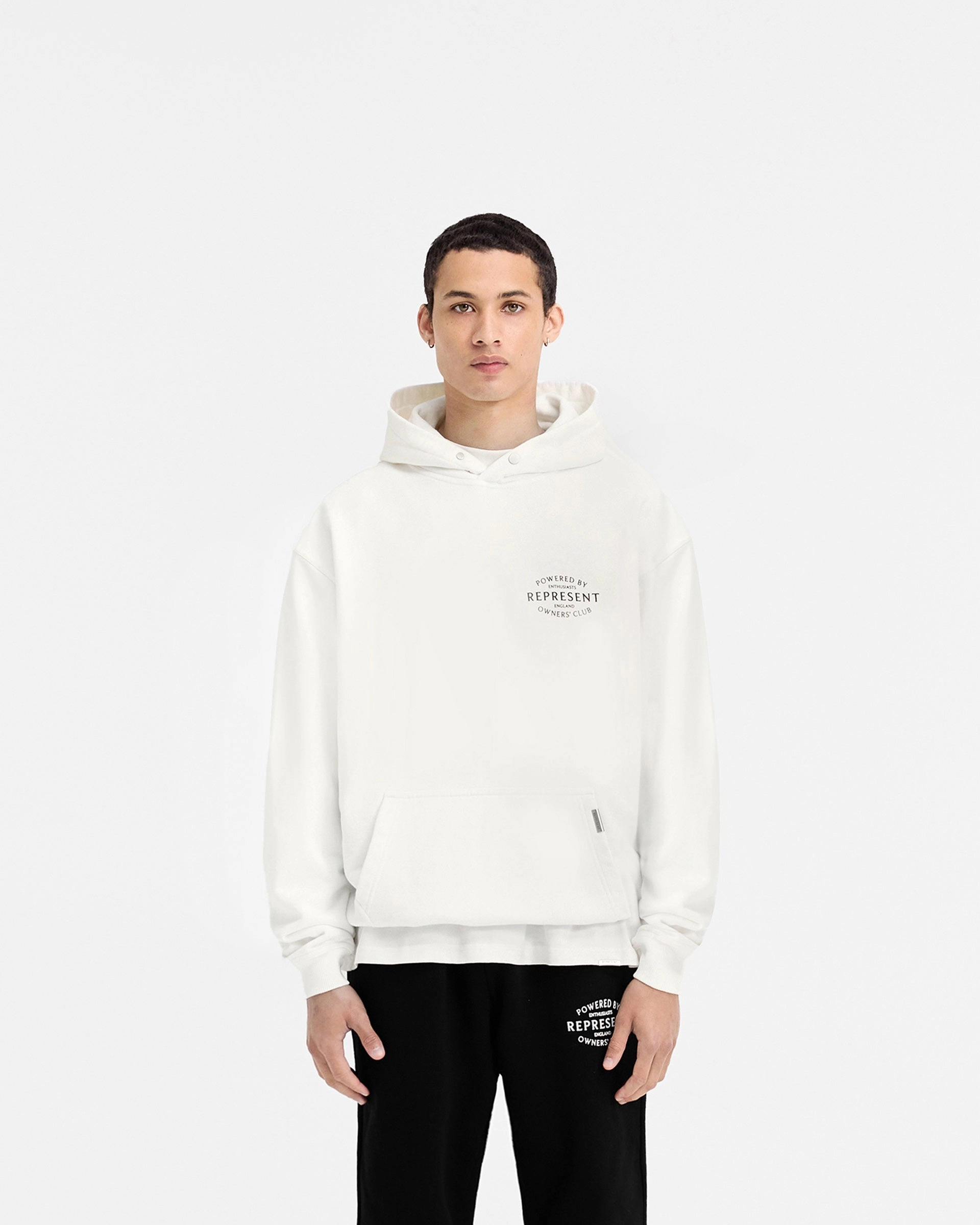 Represent Owners Club Stamp Hoodie - Flat White Warm Lining Travel Buddy