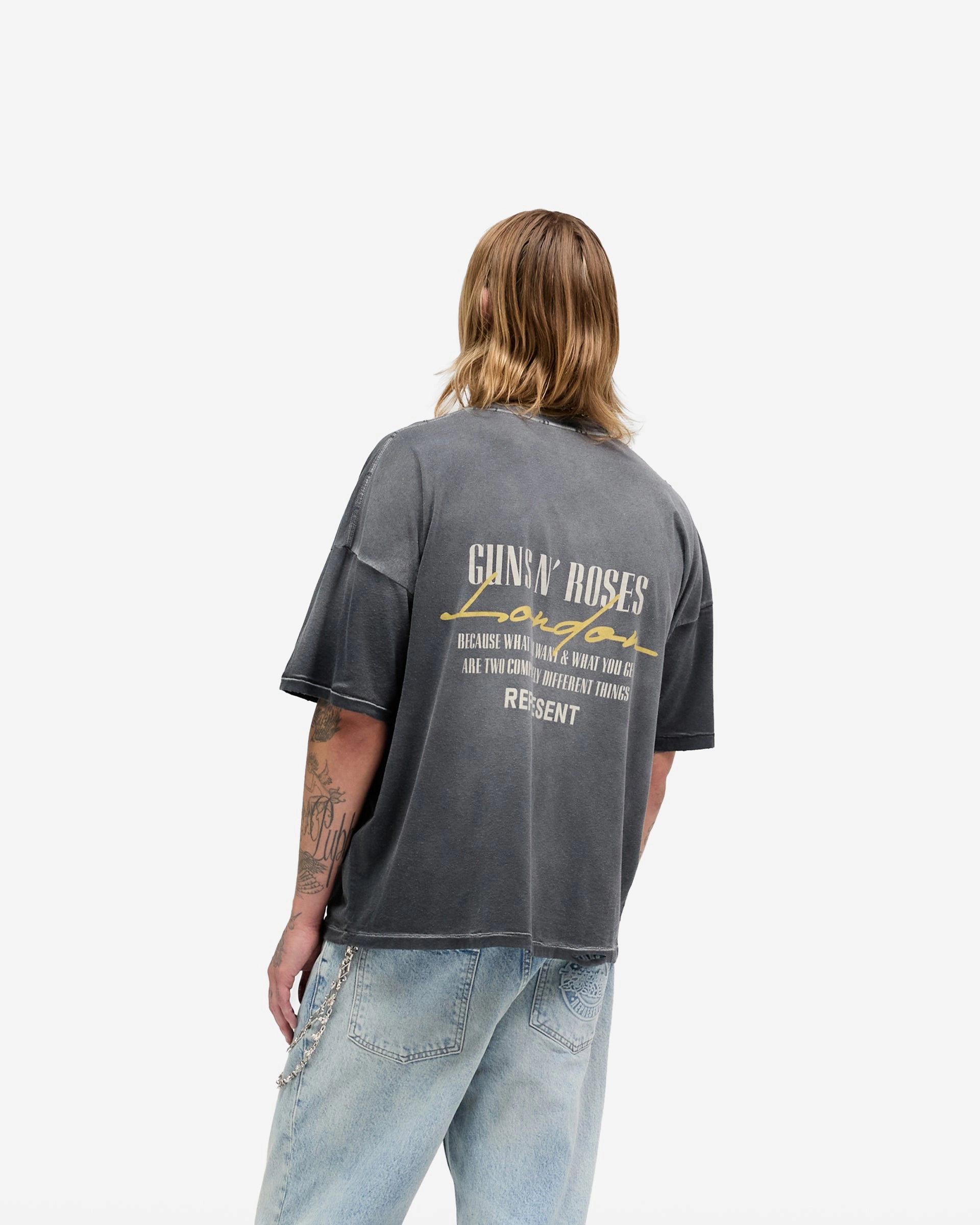 Represent X Guns N' Roses Cross T-Shirt - Stained Black Casual Active Wear