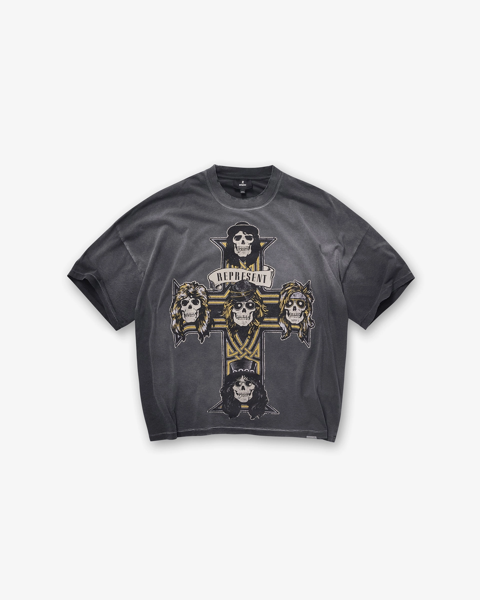 Represent X Guns N' Roses Cross T-Shirt - Stained Black Fun and Relaxed