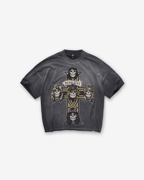 Represent X Guns N' Roses Cross T-Shirt - Stained Black Fun and Relaxed