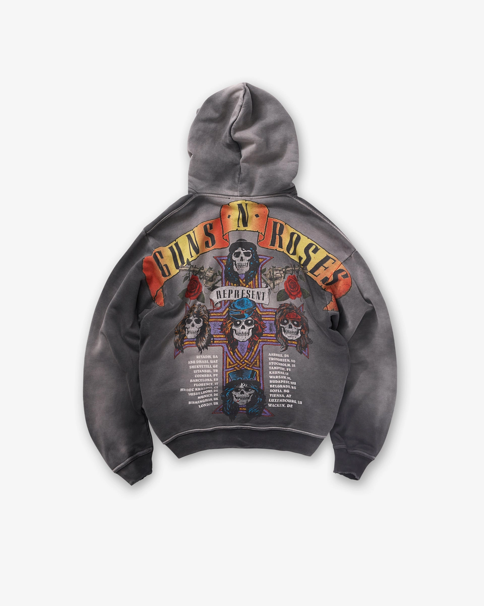 Represent X Guns N' Roses Tour Hoodie - Stained Black Subtle Branding