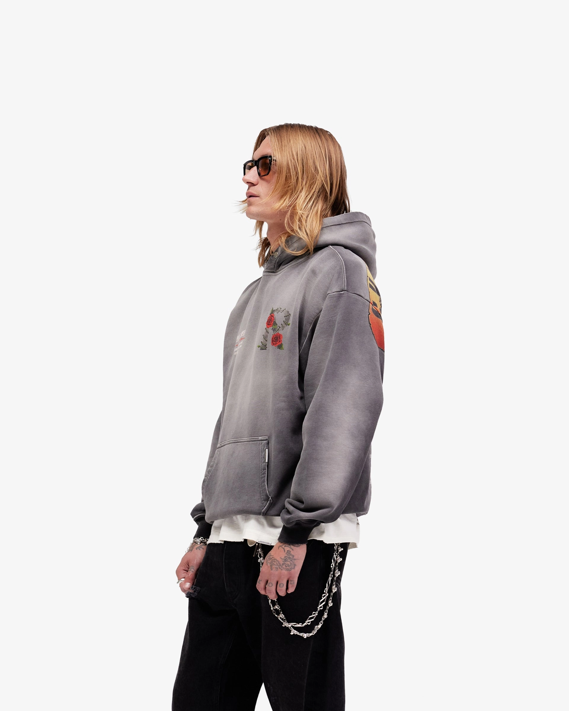 Represent X Guns N' Roses Tour Hoodie - Stained Black Wolf like Beaded embellishments