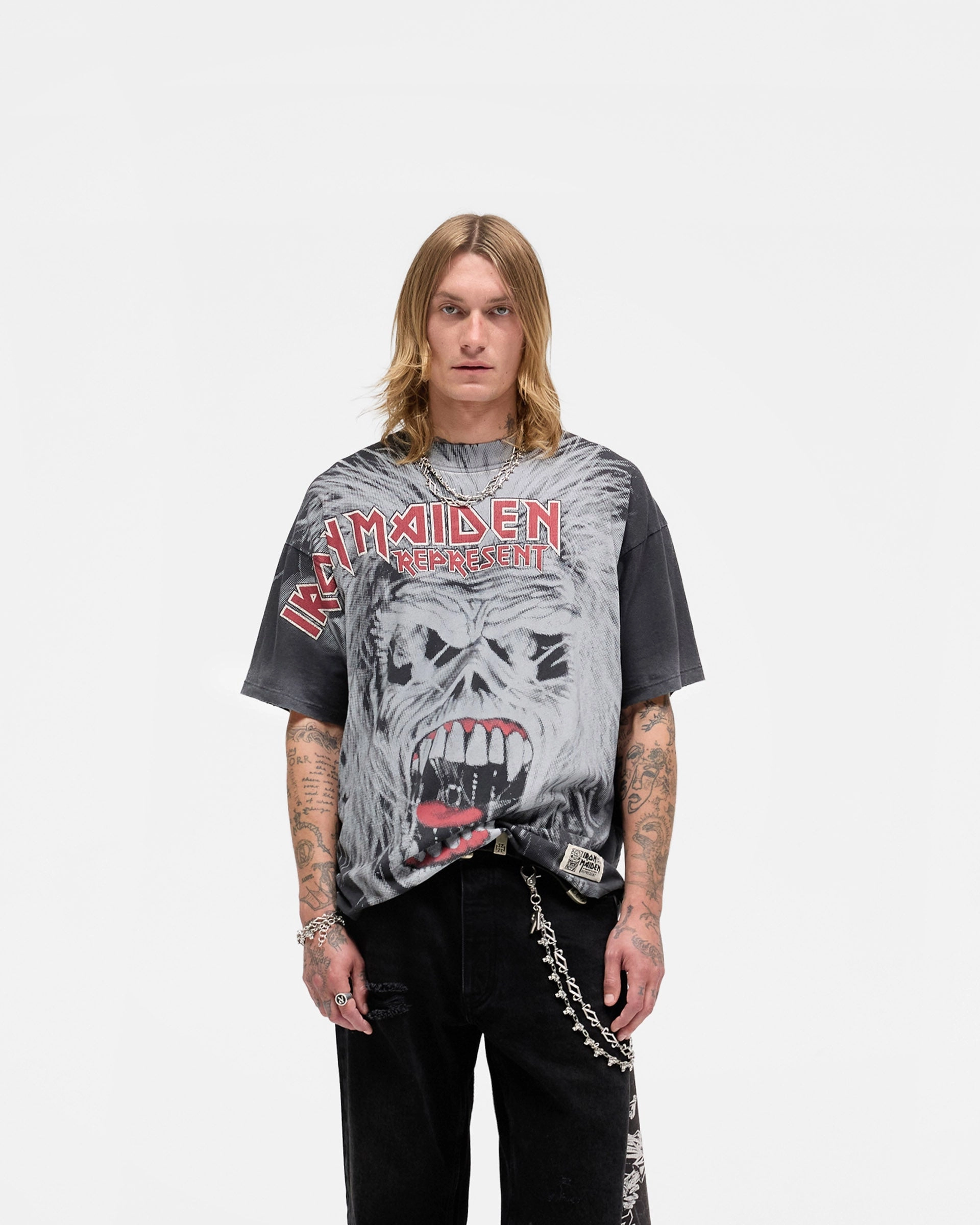 Anti-bacterial Quick Access Represent X Iron Maiden British Metal T-Shirt - Stained Brown