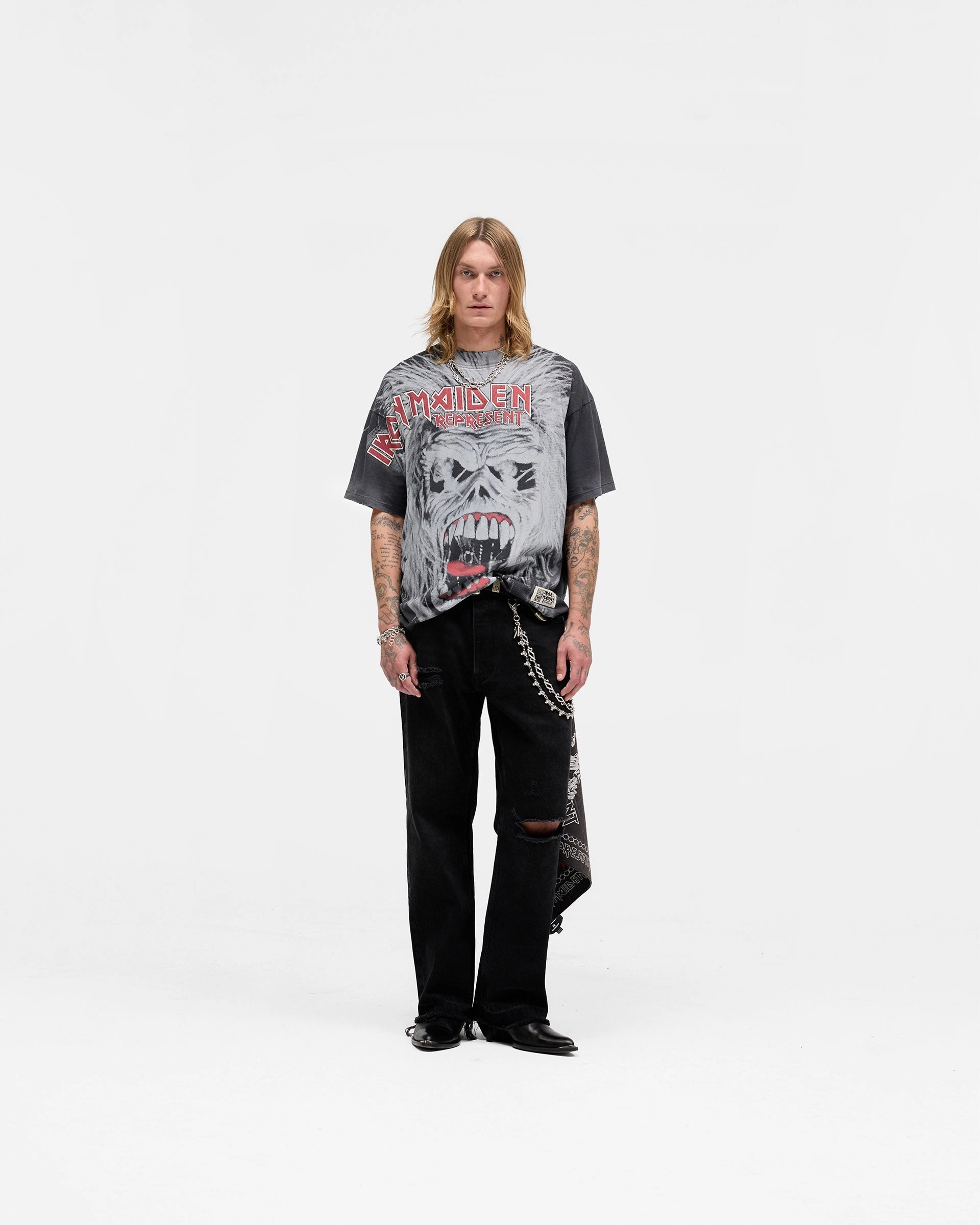 Represent X Iron Maiden British Metal T-Shirt - Stained Brown All Day Comfort Lace trim
