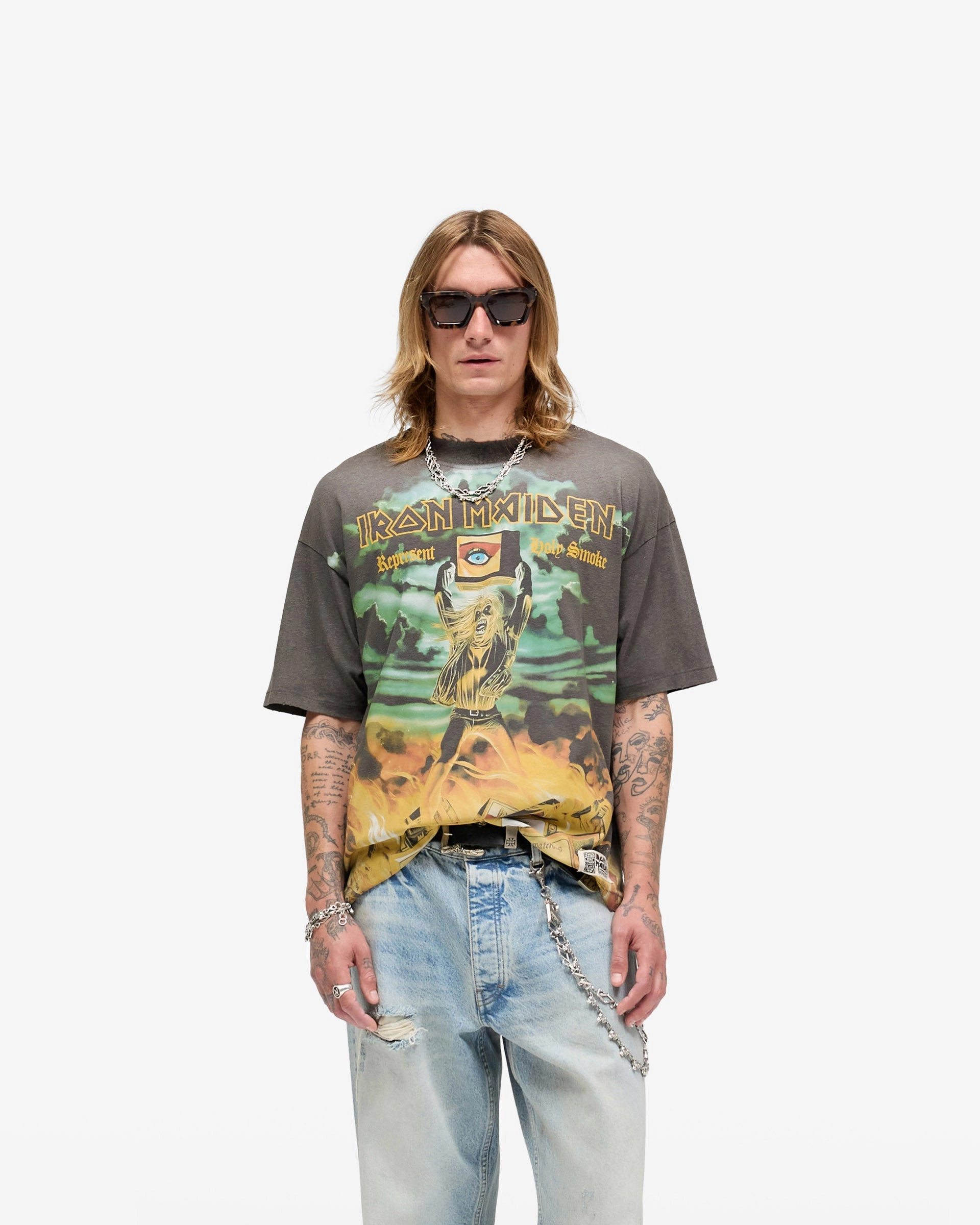 Comfy Essentials Represent X Iron Maiden Holy Smoke T-Shirt - Sunfade Grey