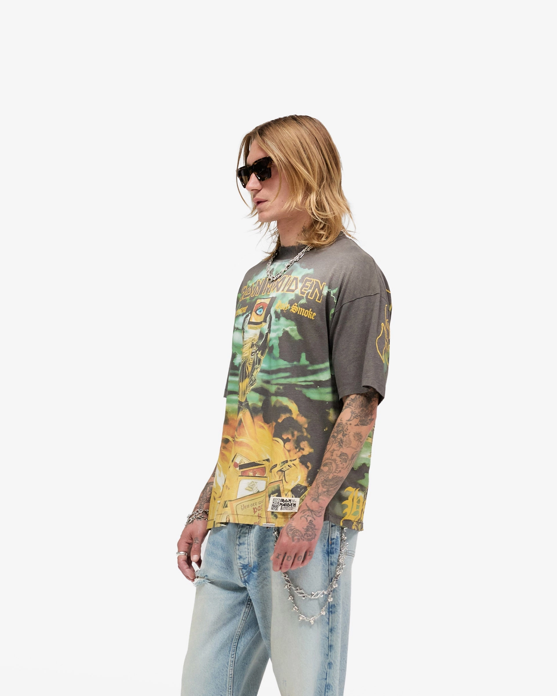 Classic and Comfy Practical Wear Represent X Iron Maiden Holy Smoke T-Shirt - Sunfade Grey