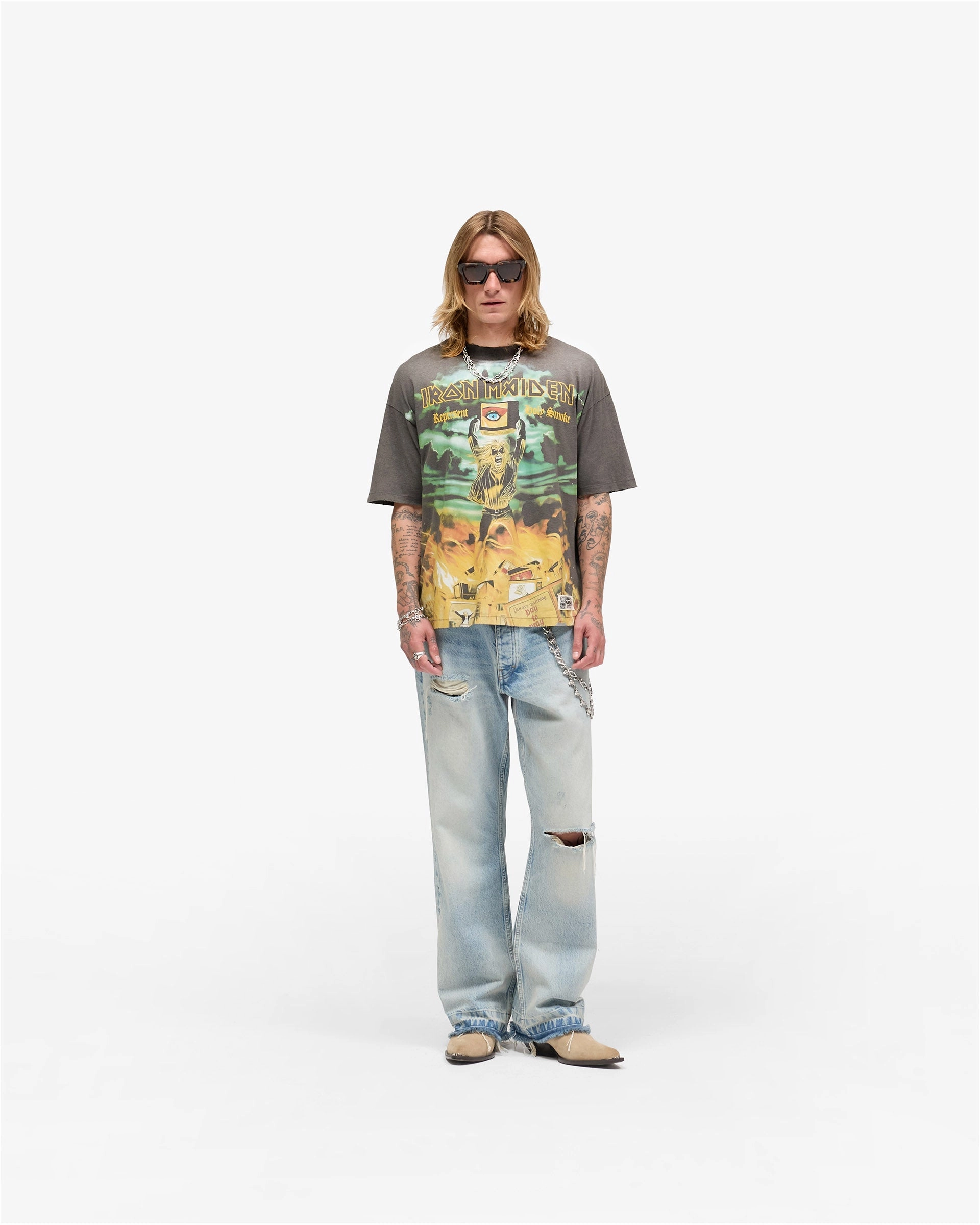 Clean Cut Represent X Iron Maiden Holy Smoke T-Shirt - Sunfade Grey