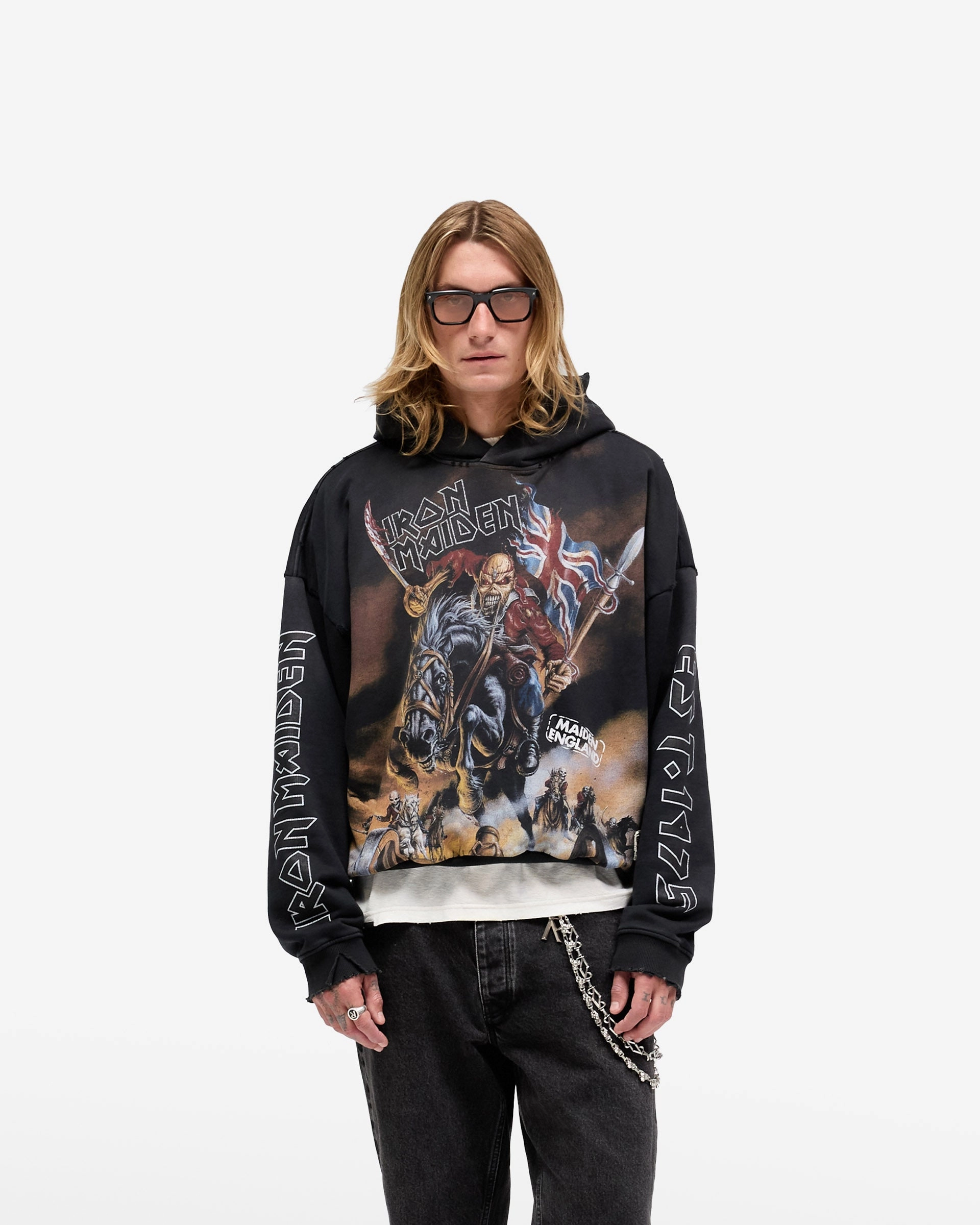 Represent X Iron Maiden Steed Hoodie - Stained Black Limited Edition Reinforced Stitching