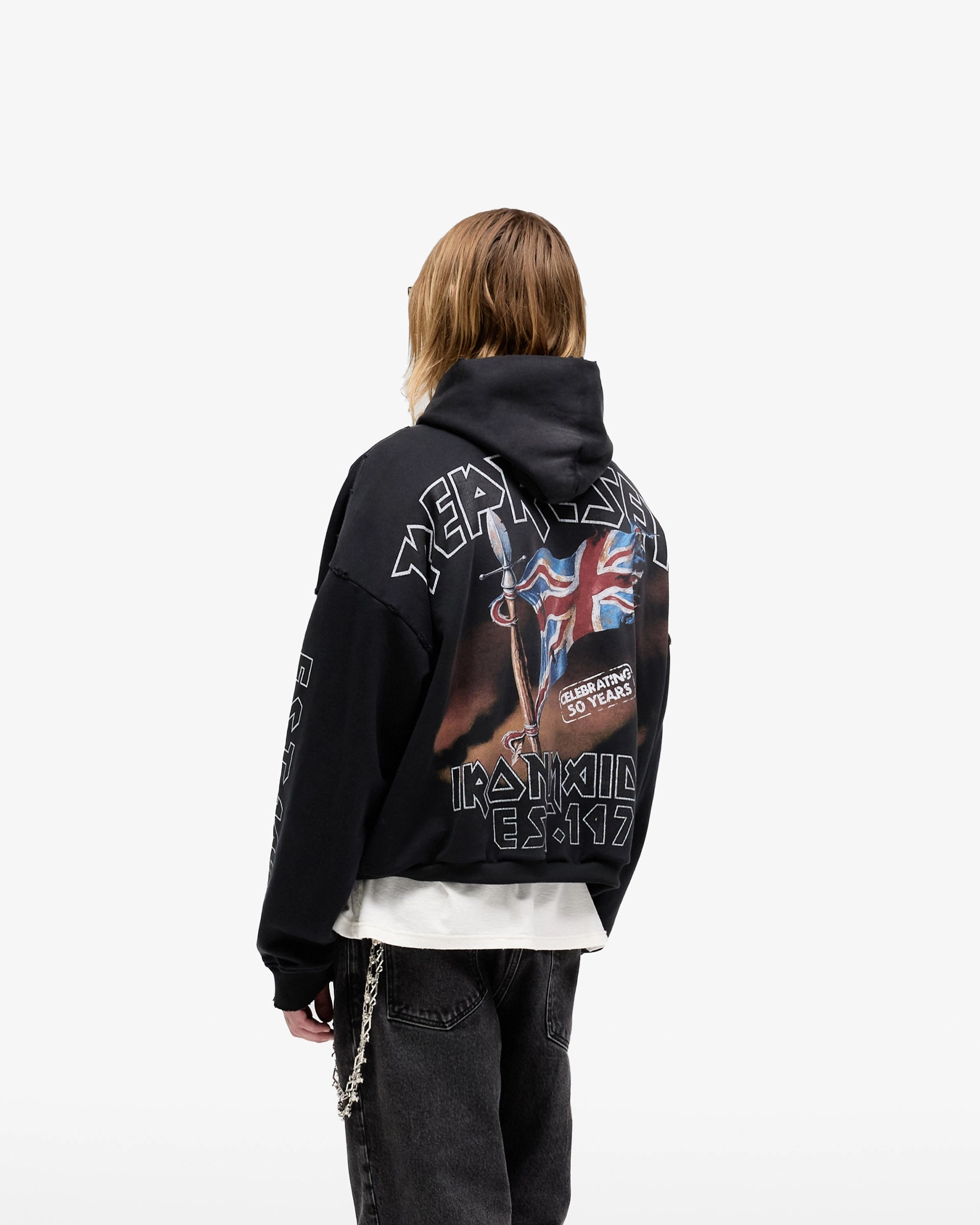 Represent X Iron Maiden Steed Hoodie - Stained Black DIY wear Soft Inner Lining