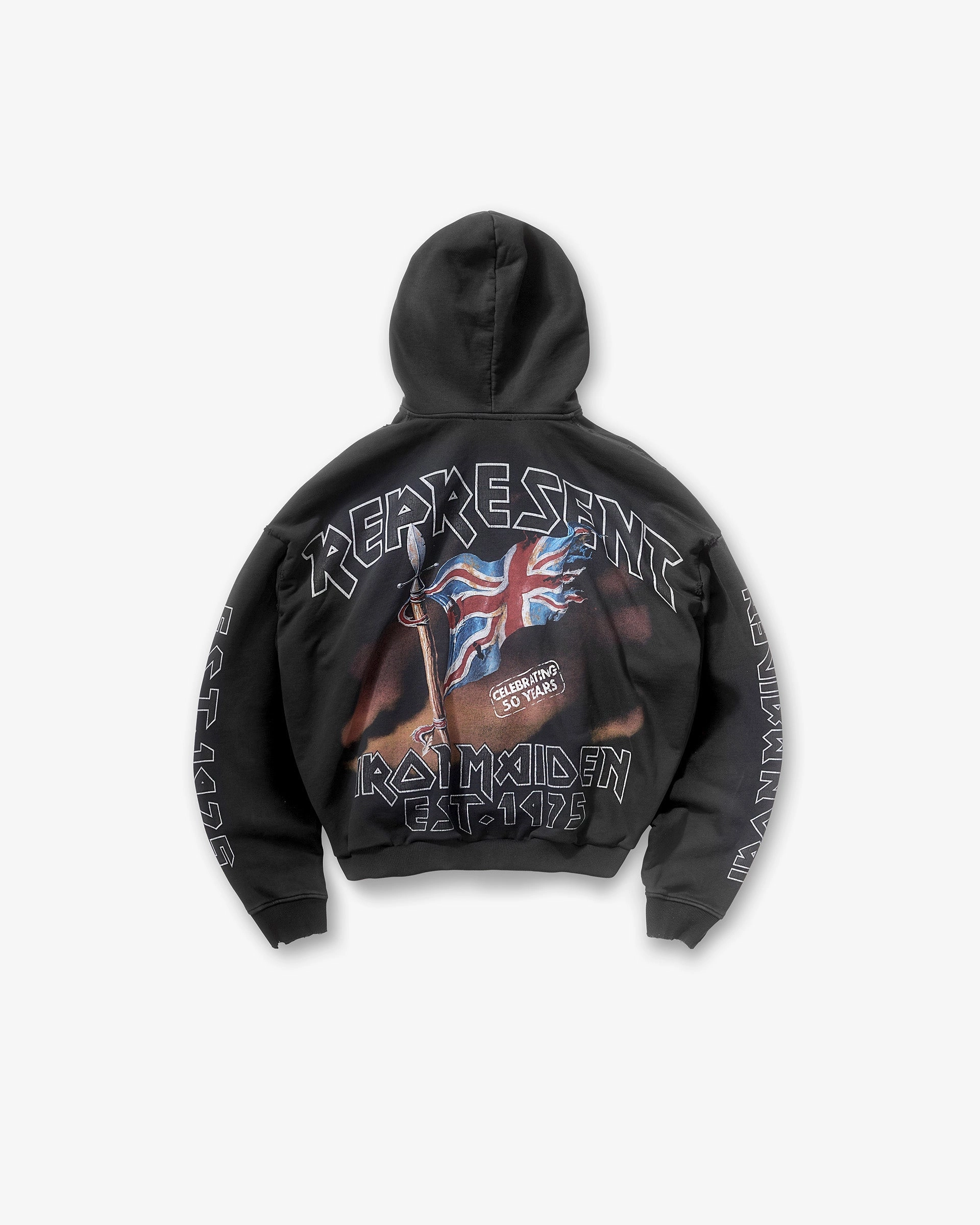 Represent X Iron Maiden Steed Hoodie - Stained Black Bold Street