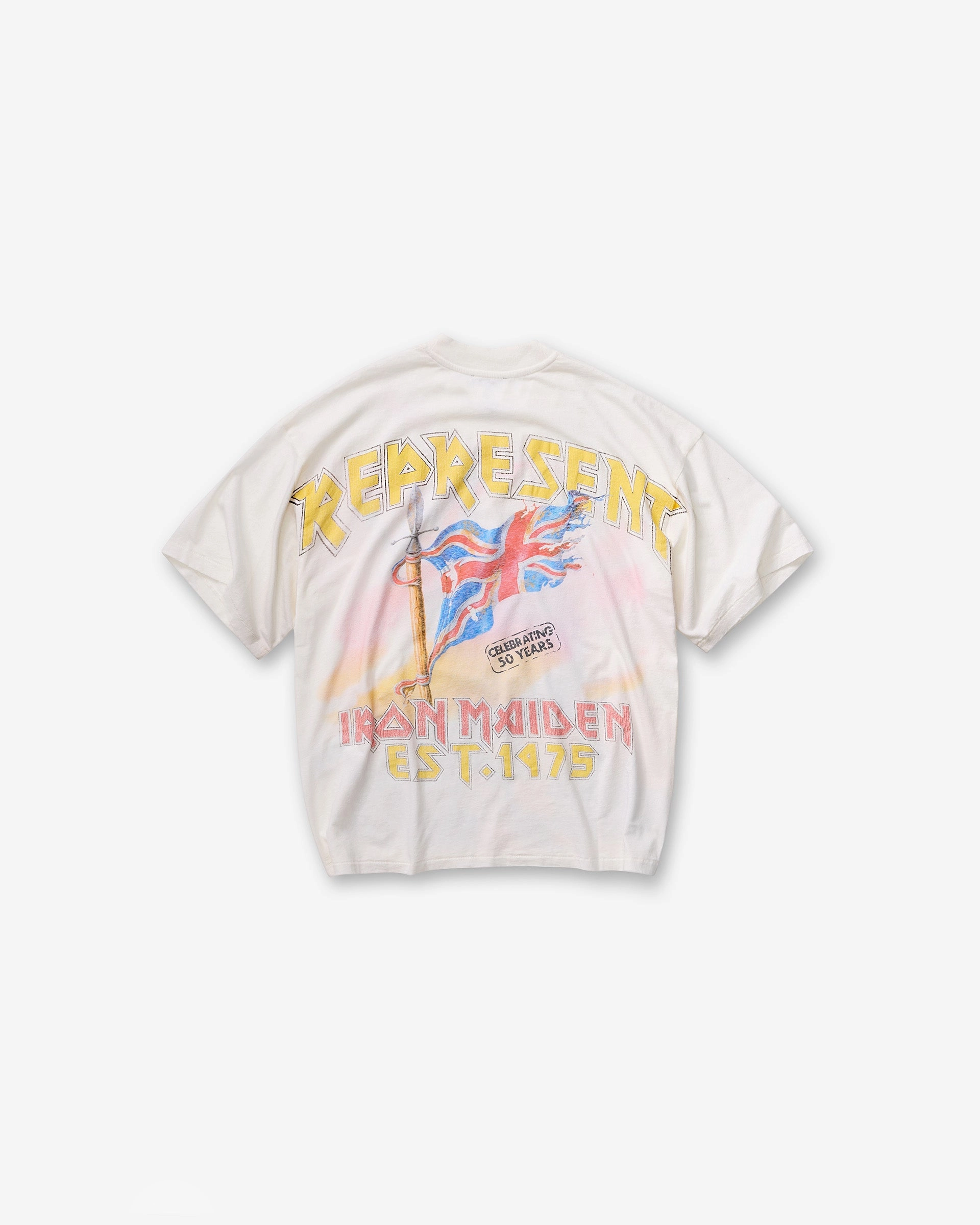 Represent X Iron Maiden Steed T-Shirt - Flat White LayeredHemDetails SeamlessSidePanels