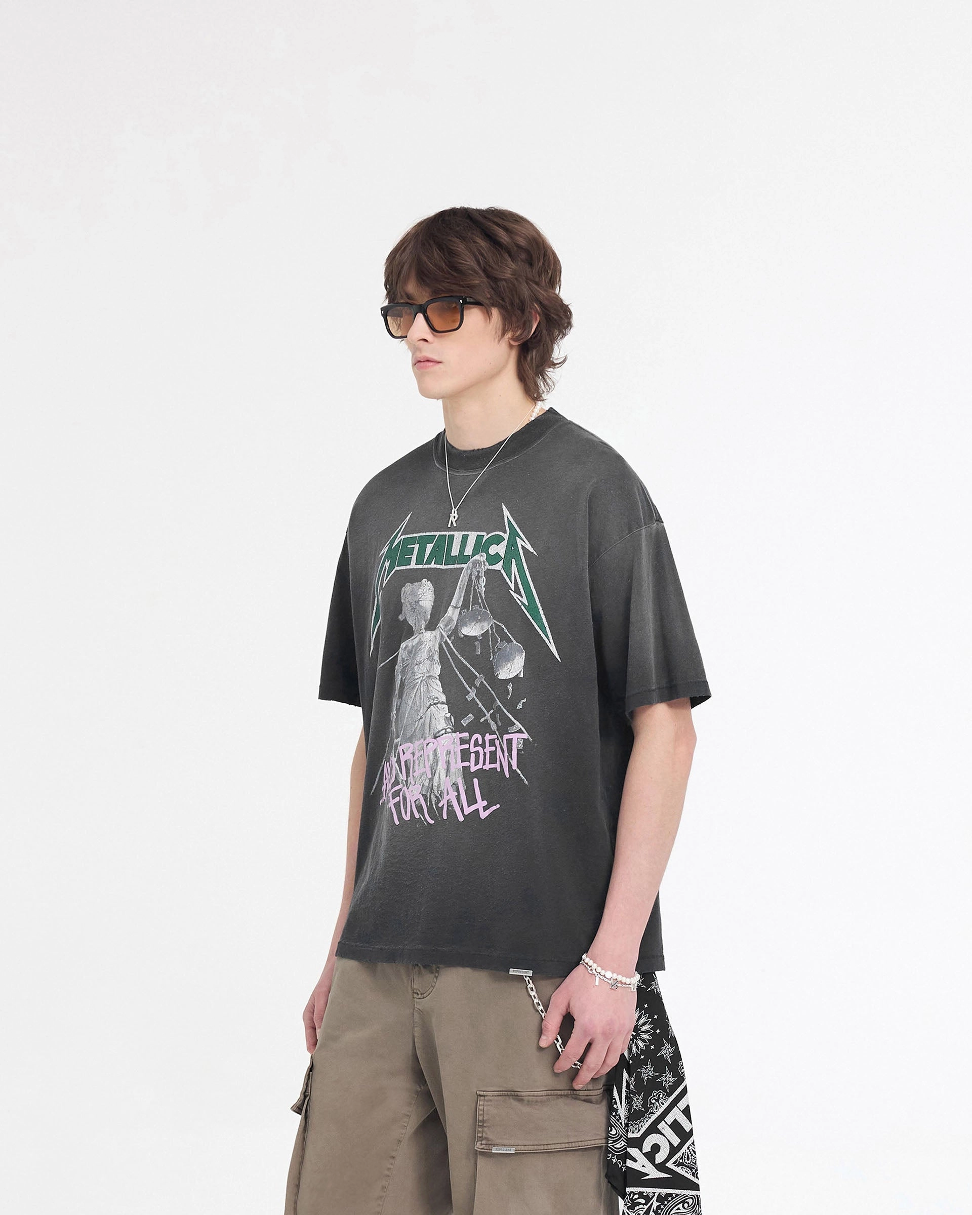 Represent X Metallica Justice T-Shirt - Stained Black Washable