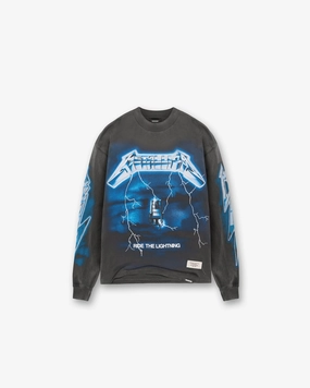 Chilly Day Comfort Minimalist Stitching Represent X Metallica Ride The Lightning Long Sleeve T-Shirt - Vintage Grey