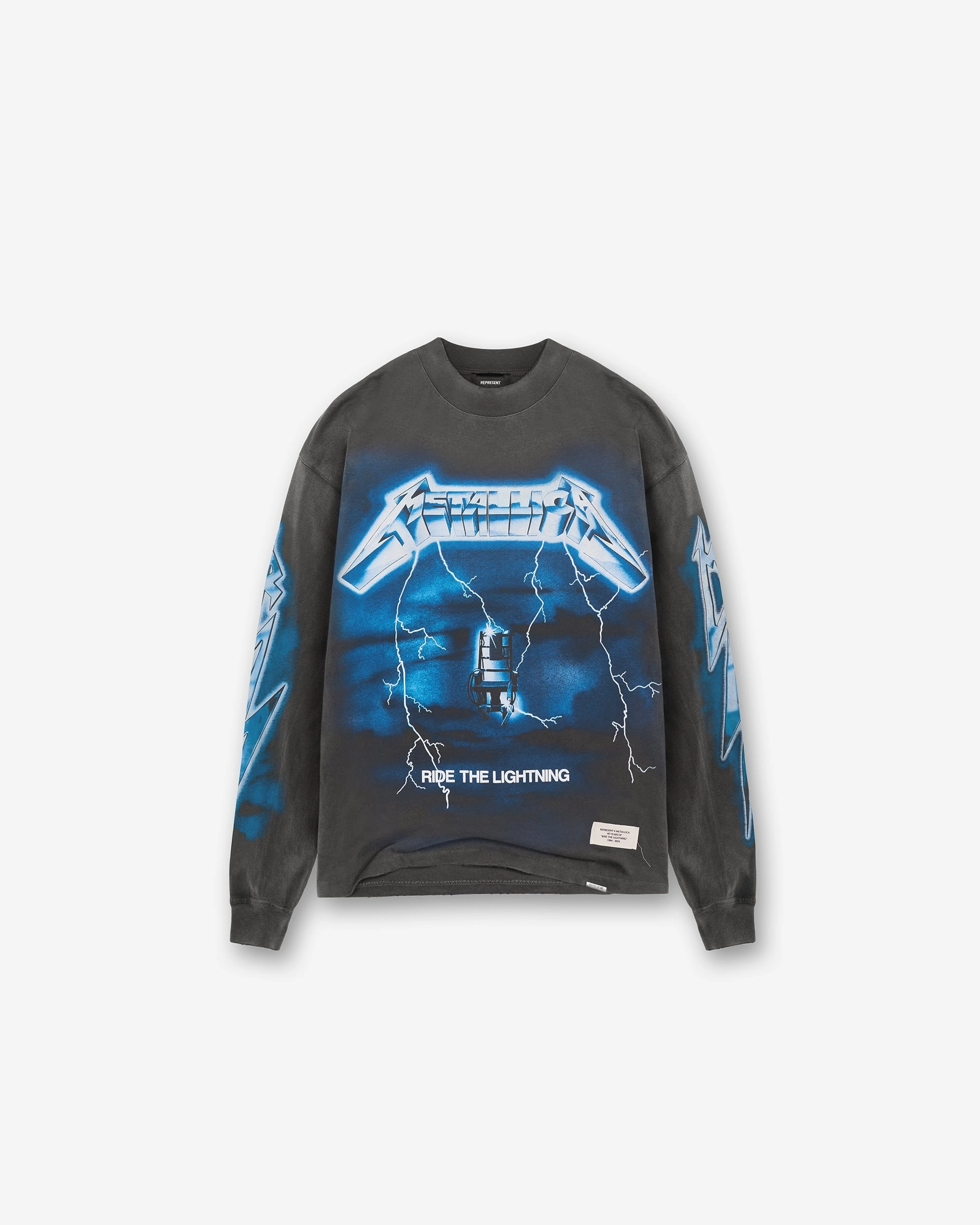 Chilly Day Comfort Minimalist Stitching Represent X Metallica Ride The Lightning Long Sleeve T-Shirt - Vintage Grey