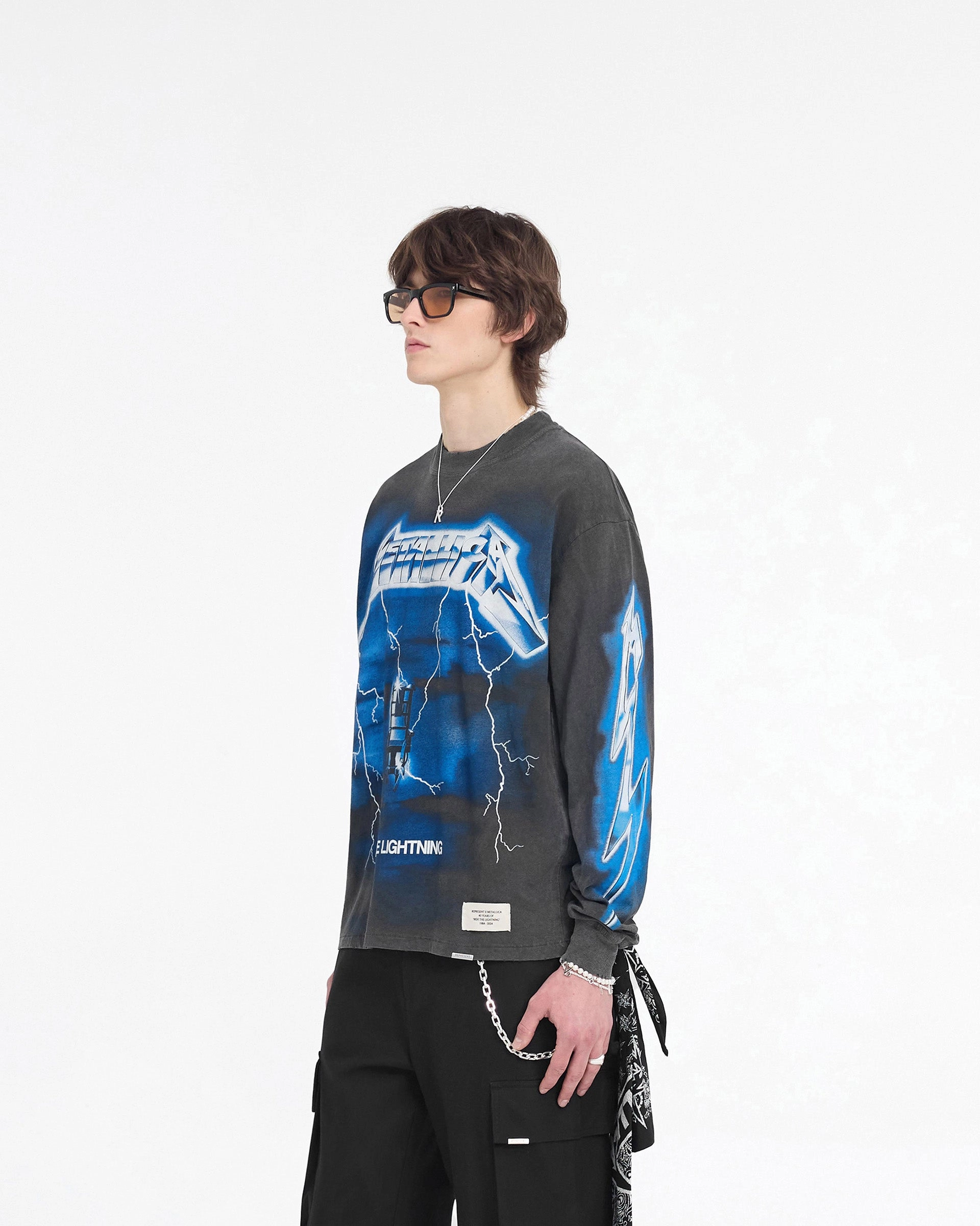 Adult Wear Durable Material Represent X Metallica Ride The Lightning Long Sleeve T-Shirt - Vintage Grey