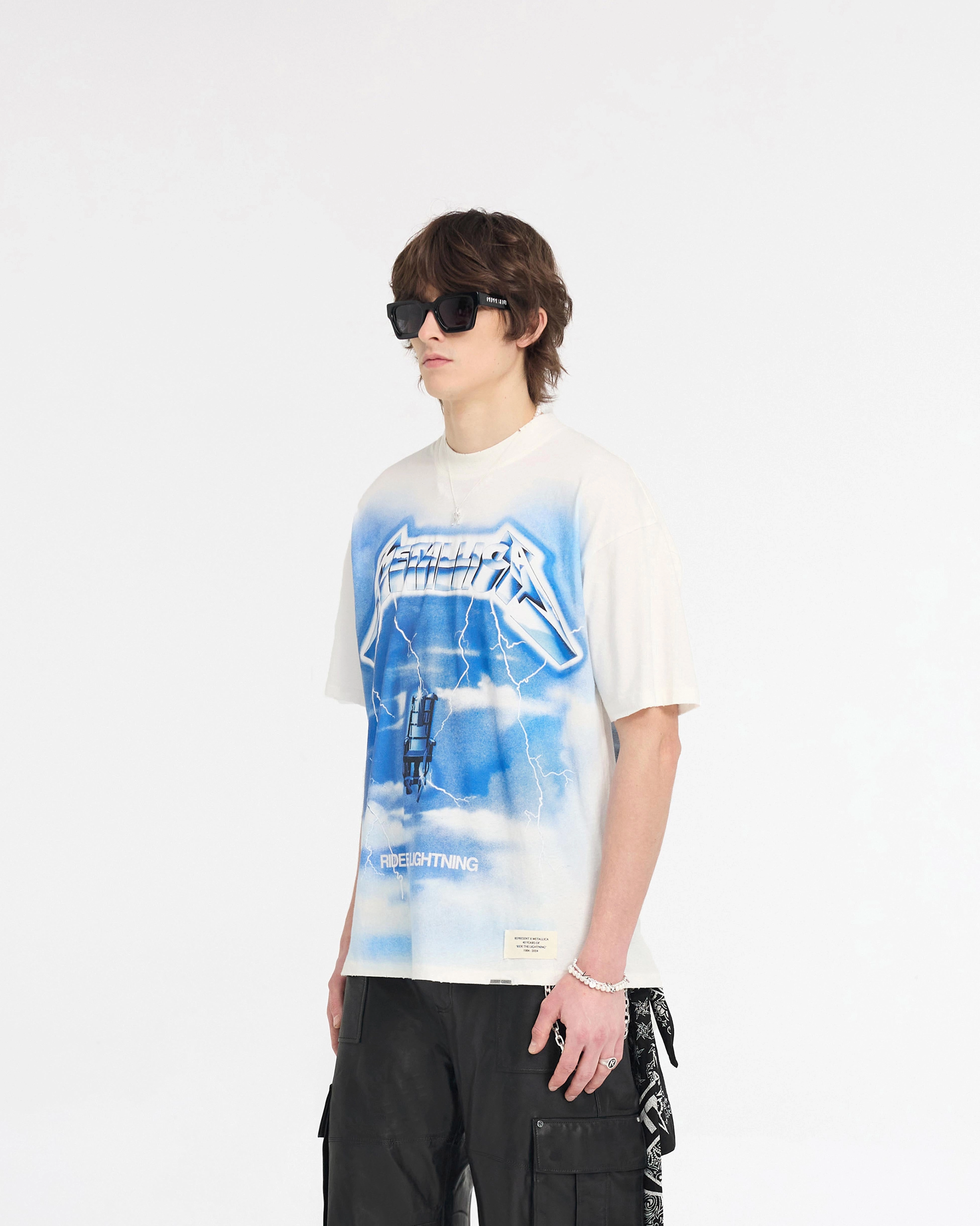 Minimalist Aesthetic Represent X Metallica Ride The Lightning T-Shirt - Flat White