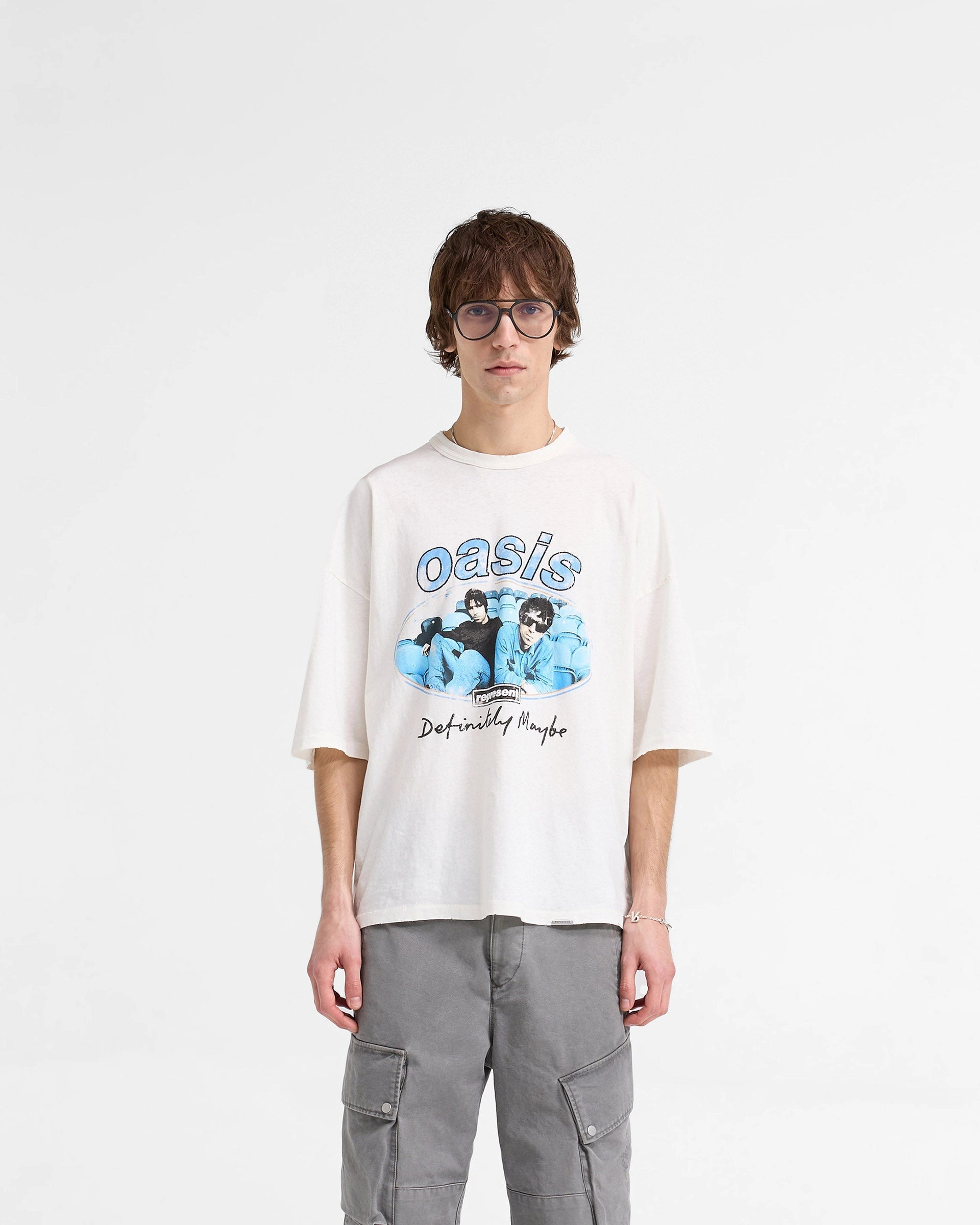 Represent X Oasis Maine Road T-Shirt - Flat White Micro Perforation