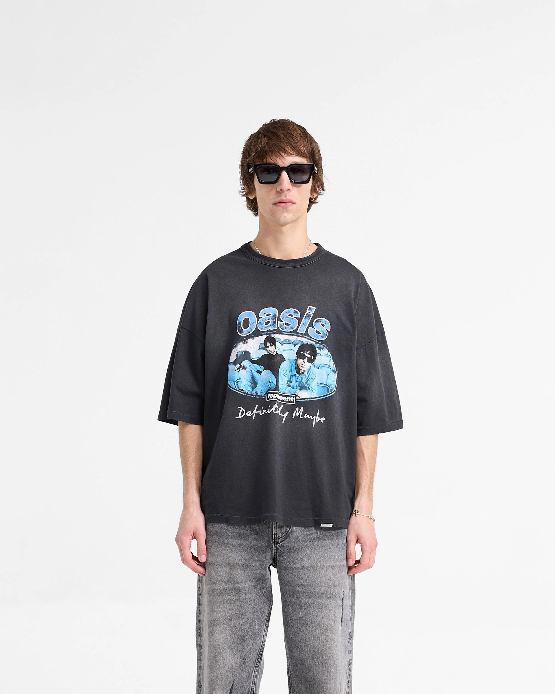 Represent X Oasis Maine Road T-Shirt - Washed Black Easy to Style Minimalist Stitching