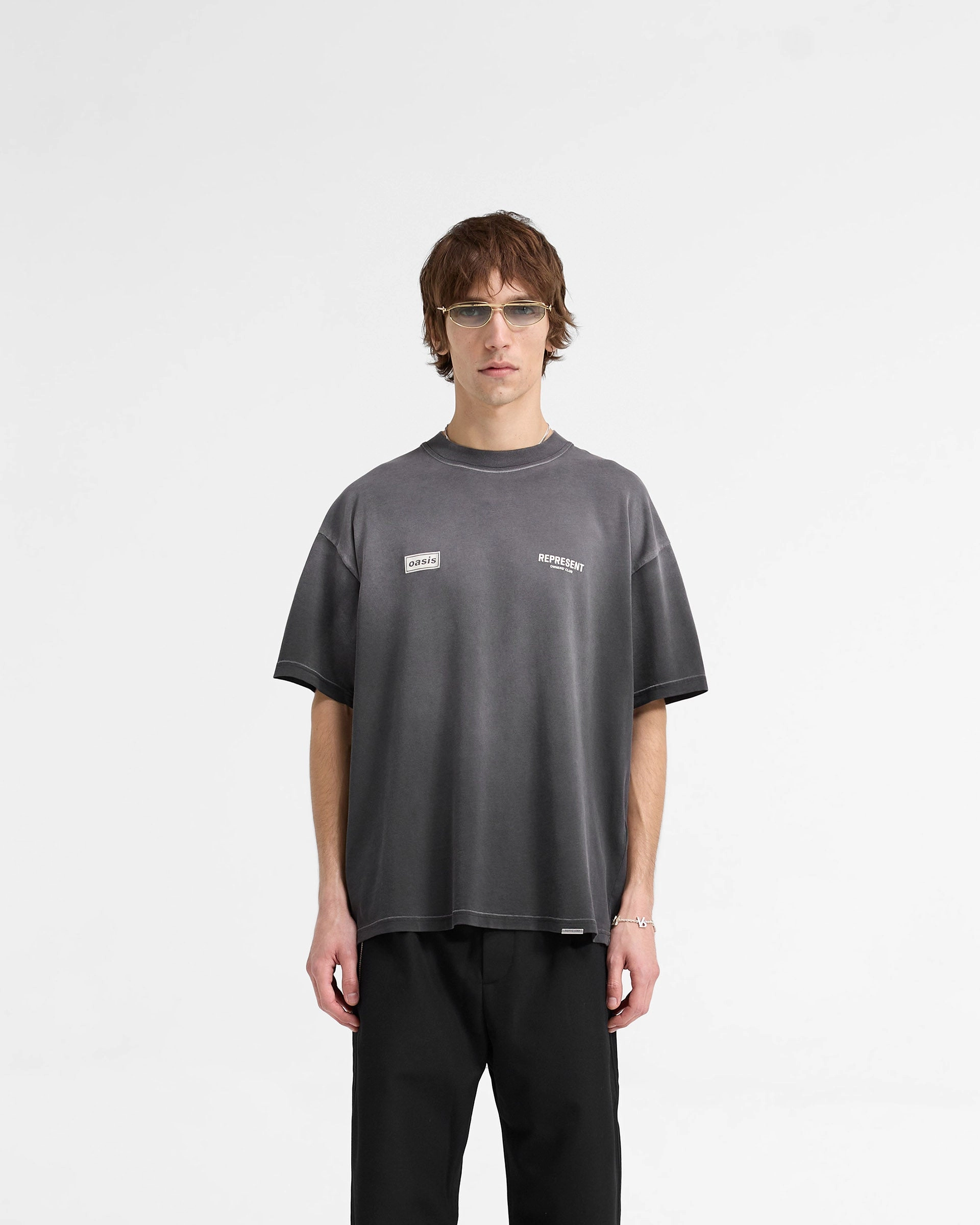 Represent X Oasis Owners Club T-Shirt - Stained Black Performance Wear Fit