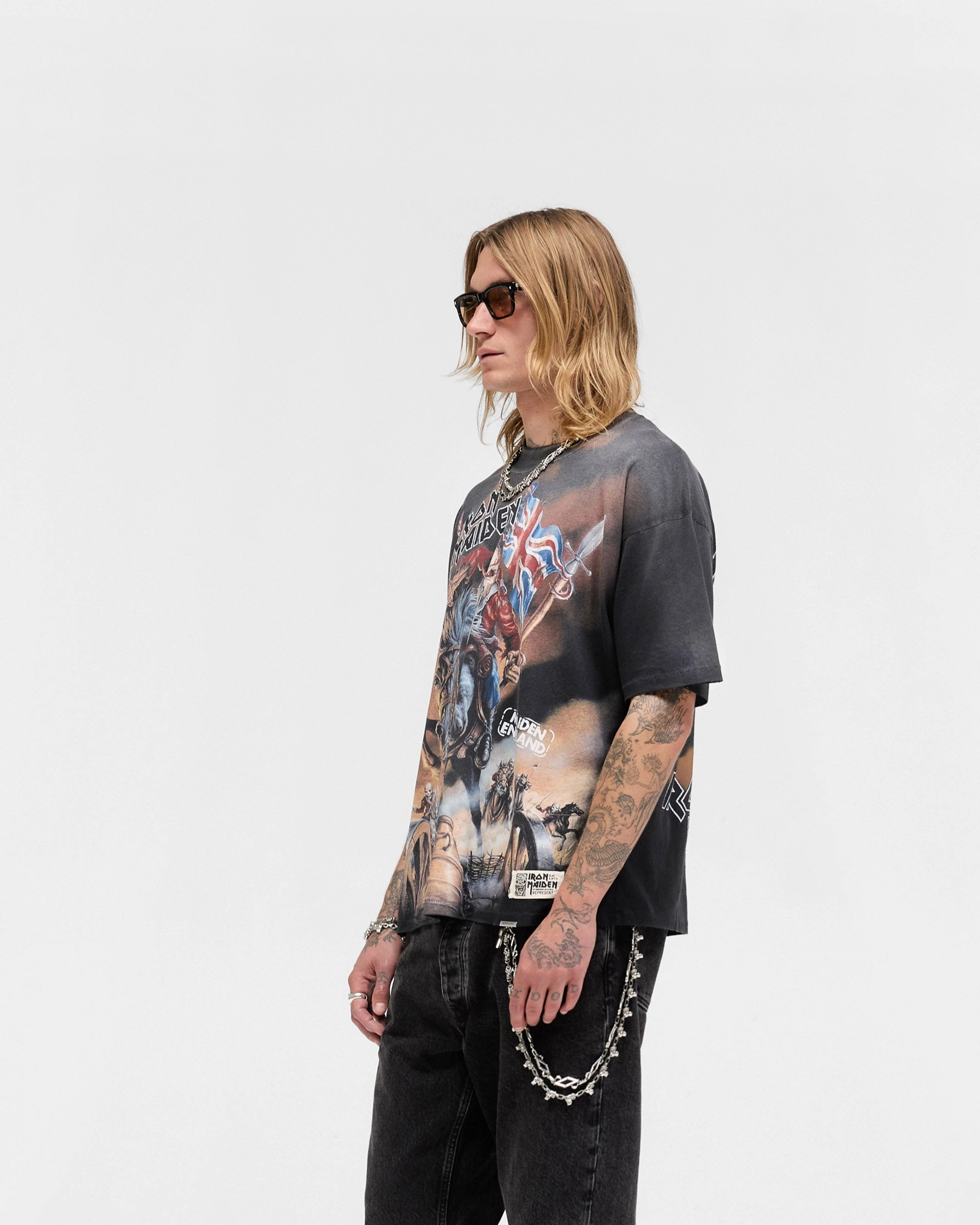 Represent X Iron Maiden Steed T-Shirt - Stained Black Seam Free Shoulders Limited Edition