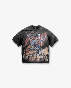 Simple Comfort Look Roomy Design Represent X Iron Maiden Steed T-Shirt - Stained Black