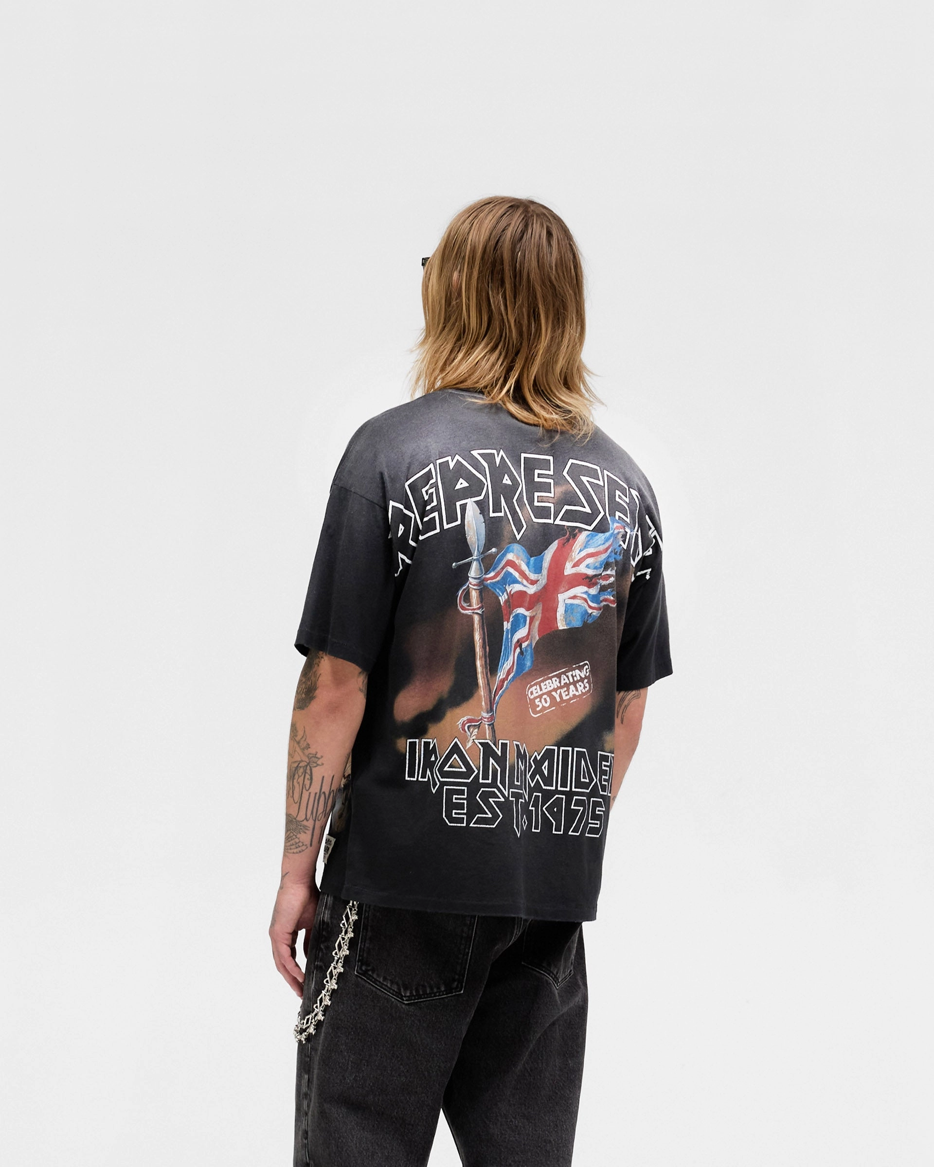 Relaxed Fit Represent X Iron Maiden Steed T-Shirt - Stained Black