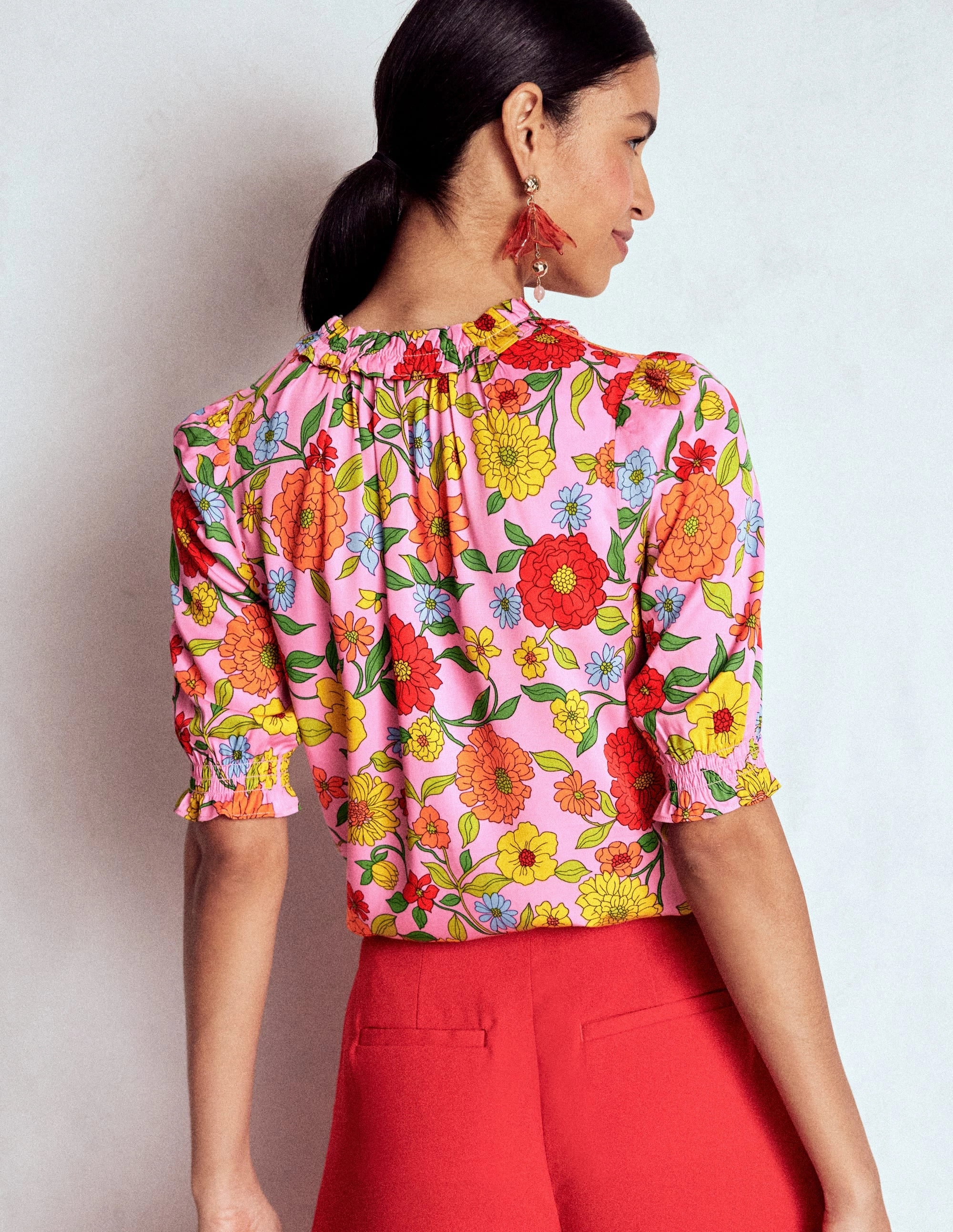 Ria Short Sleeve Top-Rose Bloom, Dahlia Trial DoubleStitched Hem Stretch Knit Material