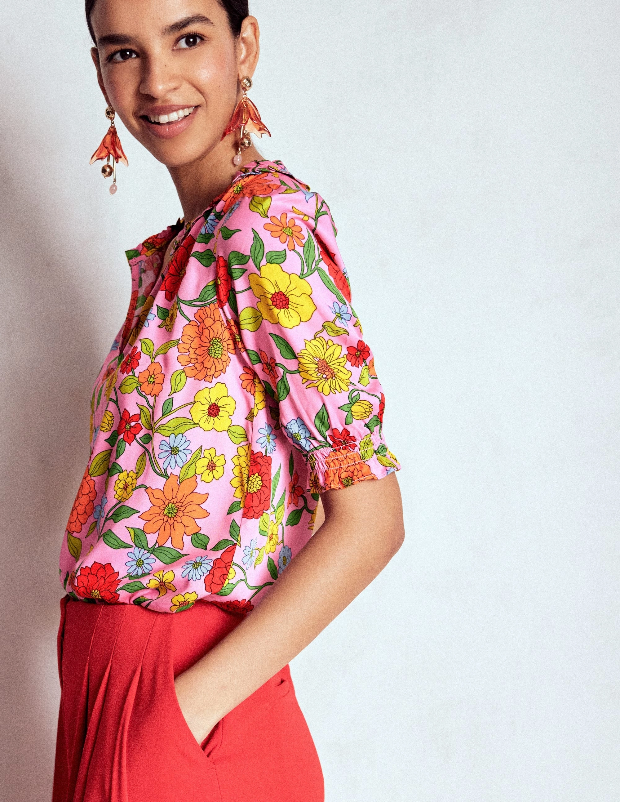 Durable Reinforced Shoulders Flexible Knit Blend Ria Short Sleeve Top-Rose Bloom, Dahlia Trial