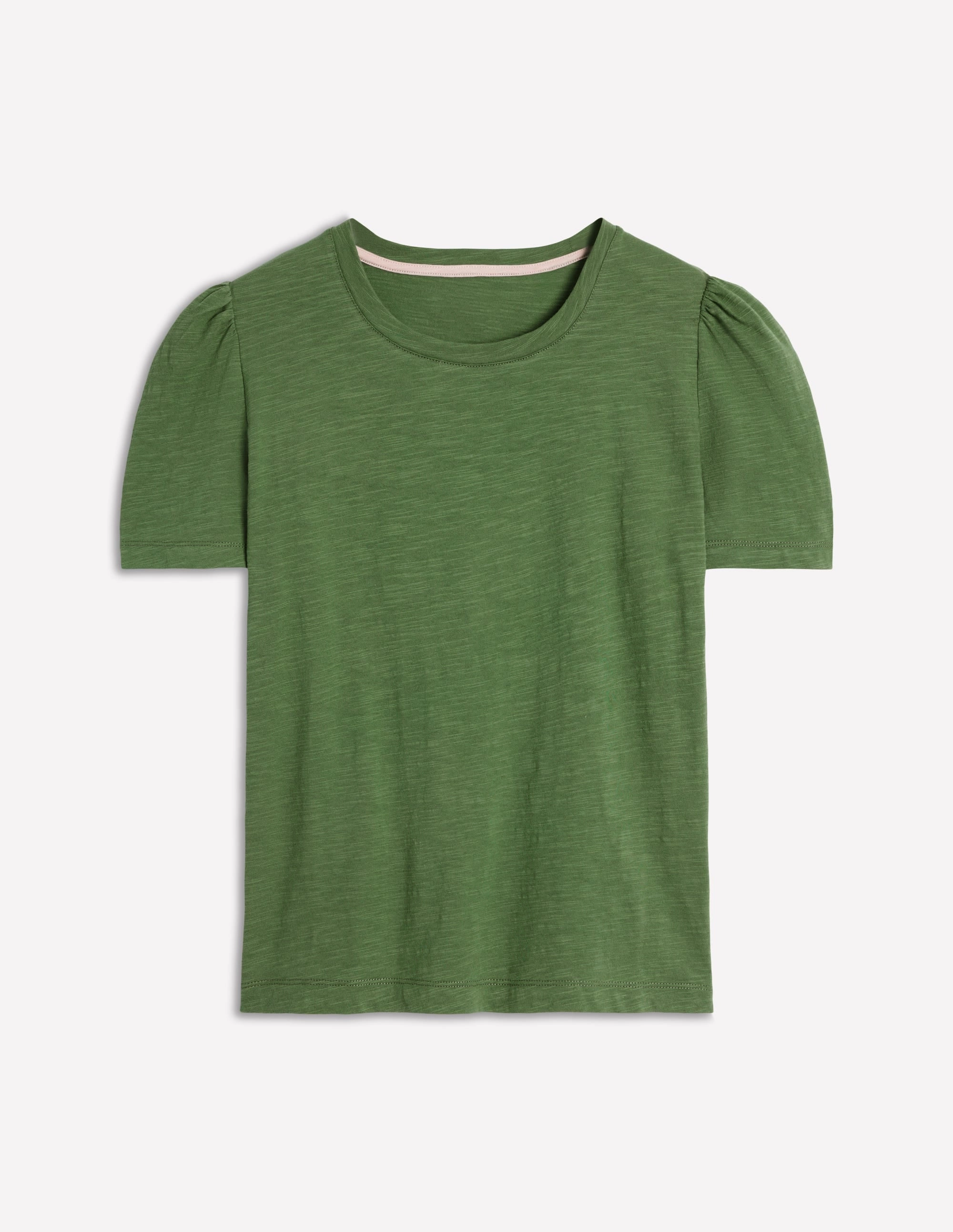 Cotton Puff Sleeve T-Shirt-Safari Green HighStretchElastic