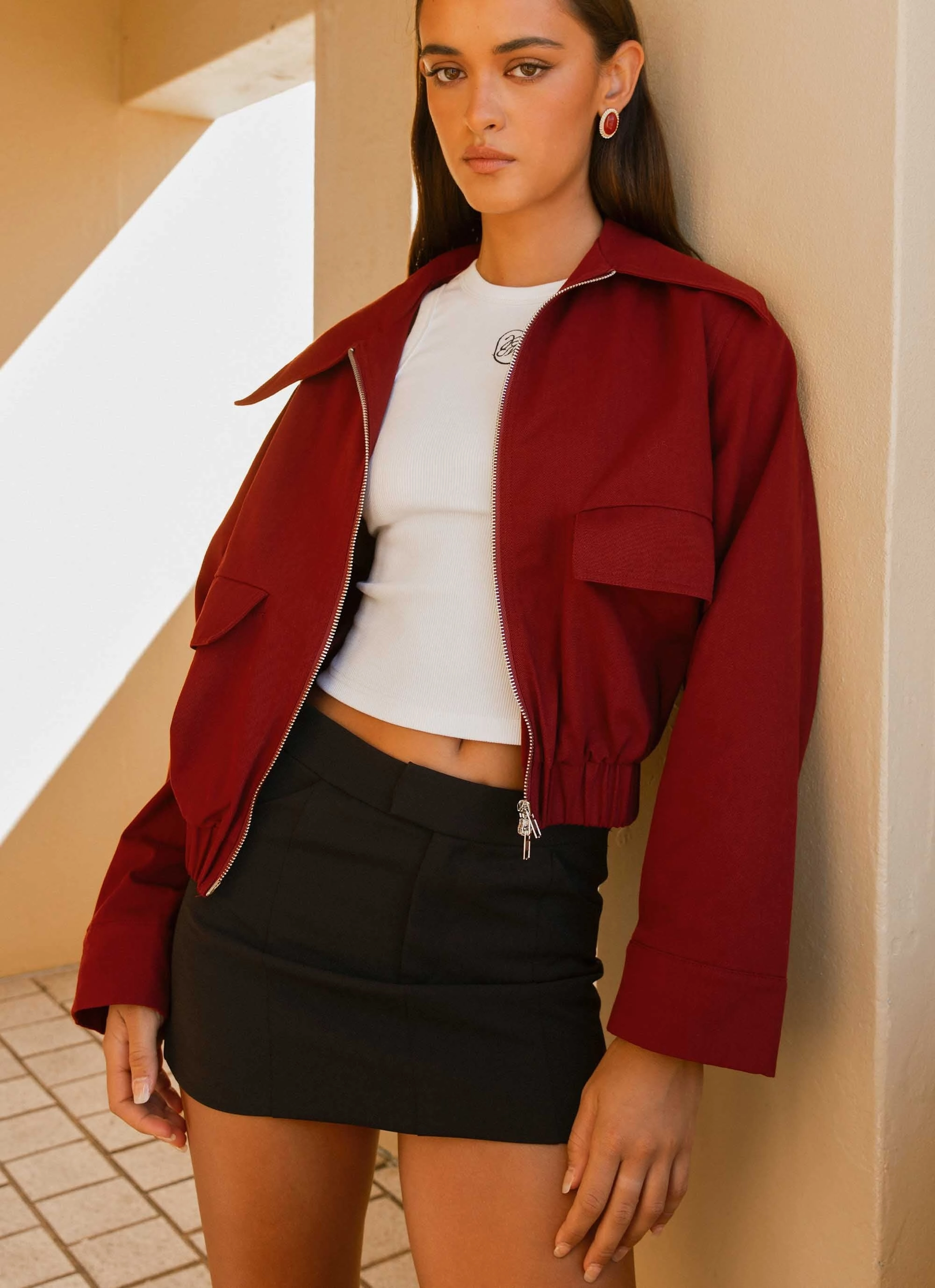 Right Direction Oversized Bomber Jacket - Deep Red Go To Layer