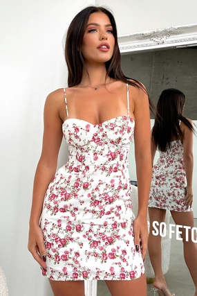 Night Party Edge Shape Rory Dress - Red Floral
