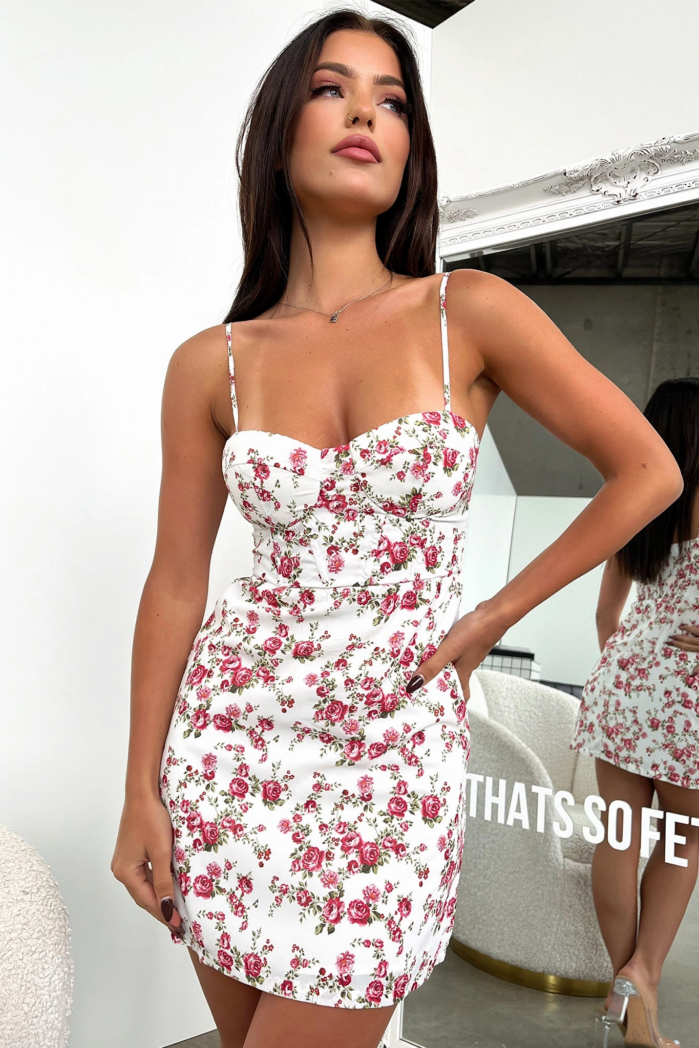 Layered Fabric Contrast-Lining Rory Dress - Red Floral