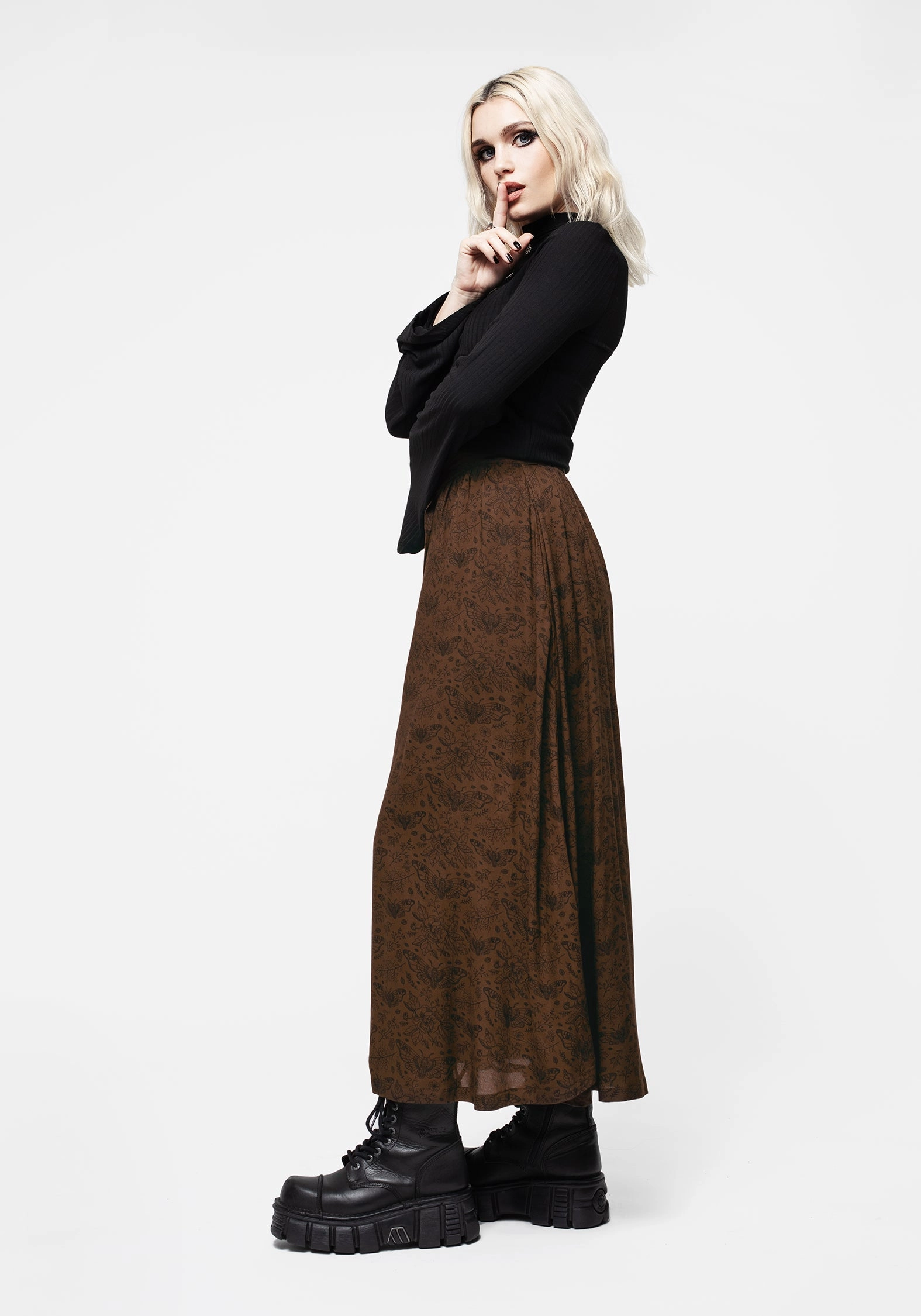 Rosamoth Button Up Midi Skirt Monochrome Outfit