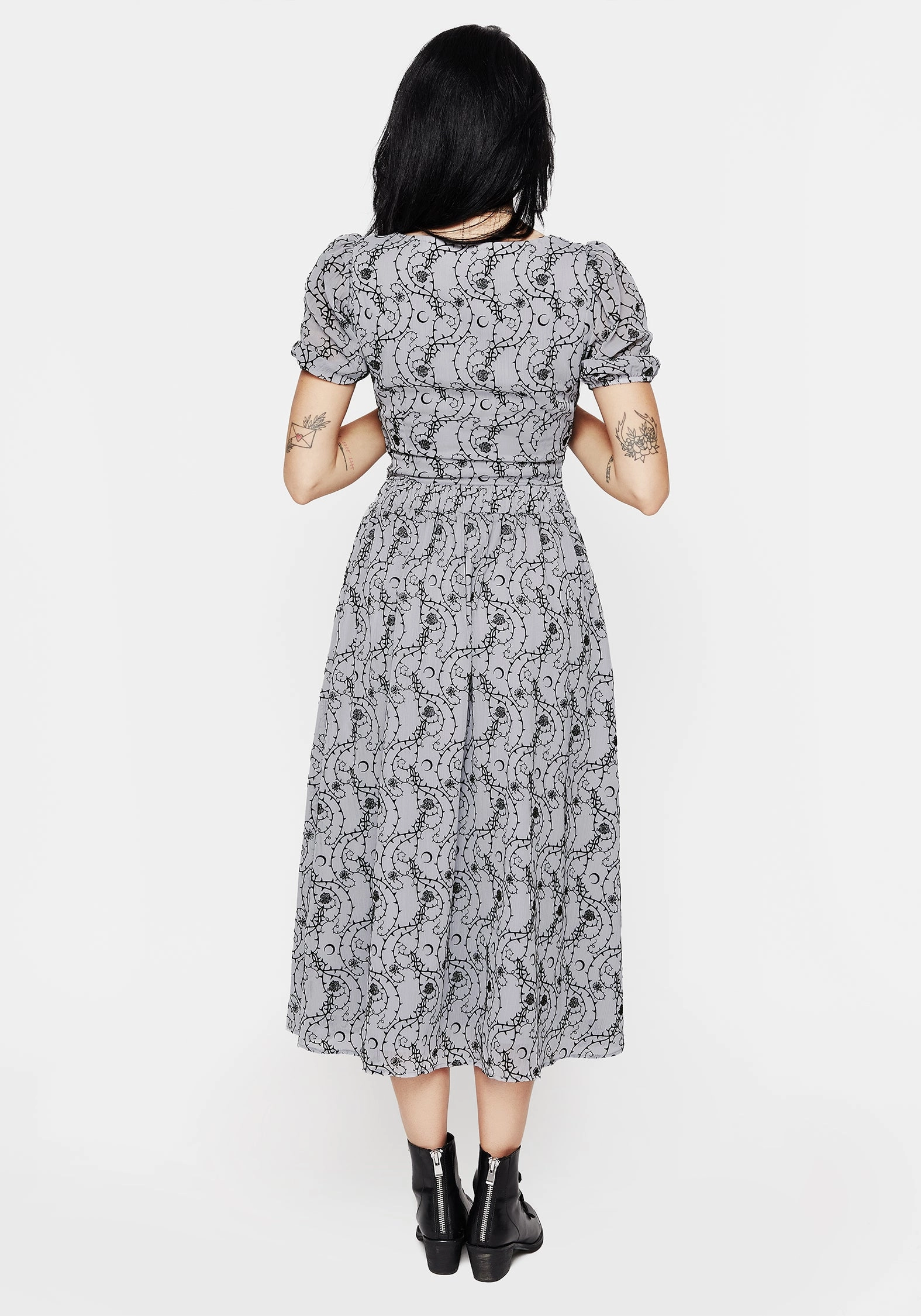 Rosethorn Flocked Velour Chiffon Ruffle Midi Skirt - Blue Fashion Forward