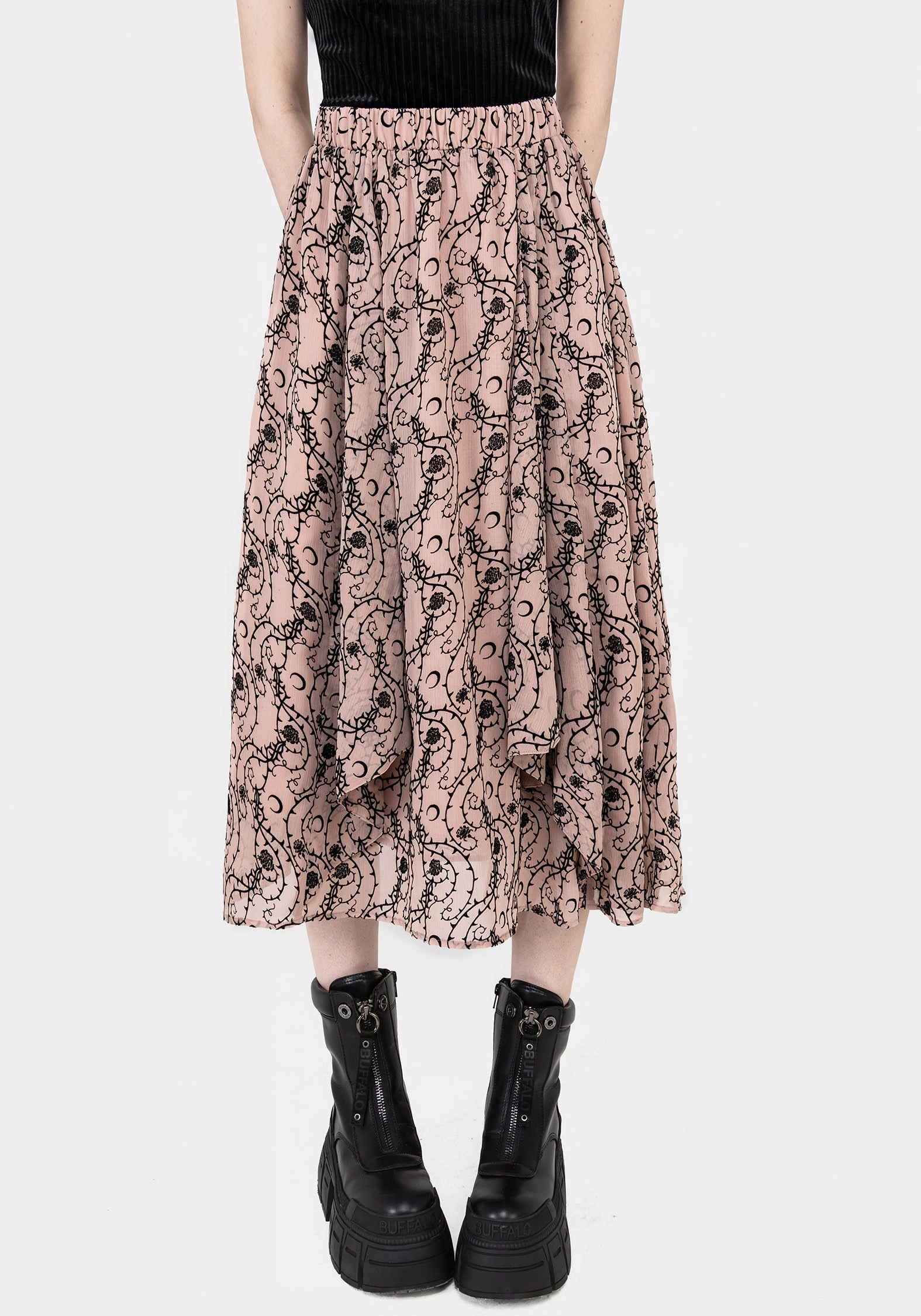 Rosethorn Ruffle Midi Skirt Gathered waist