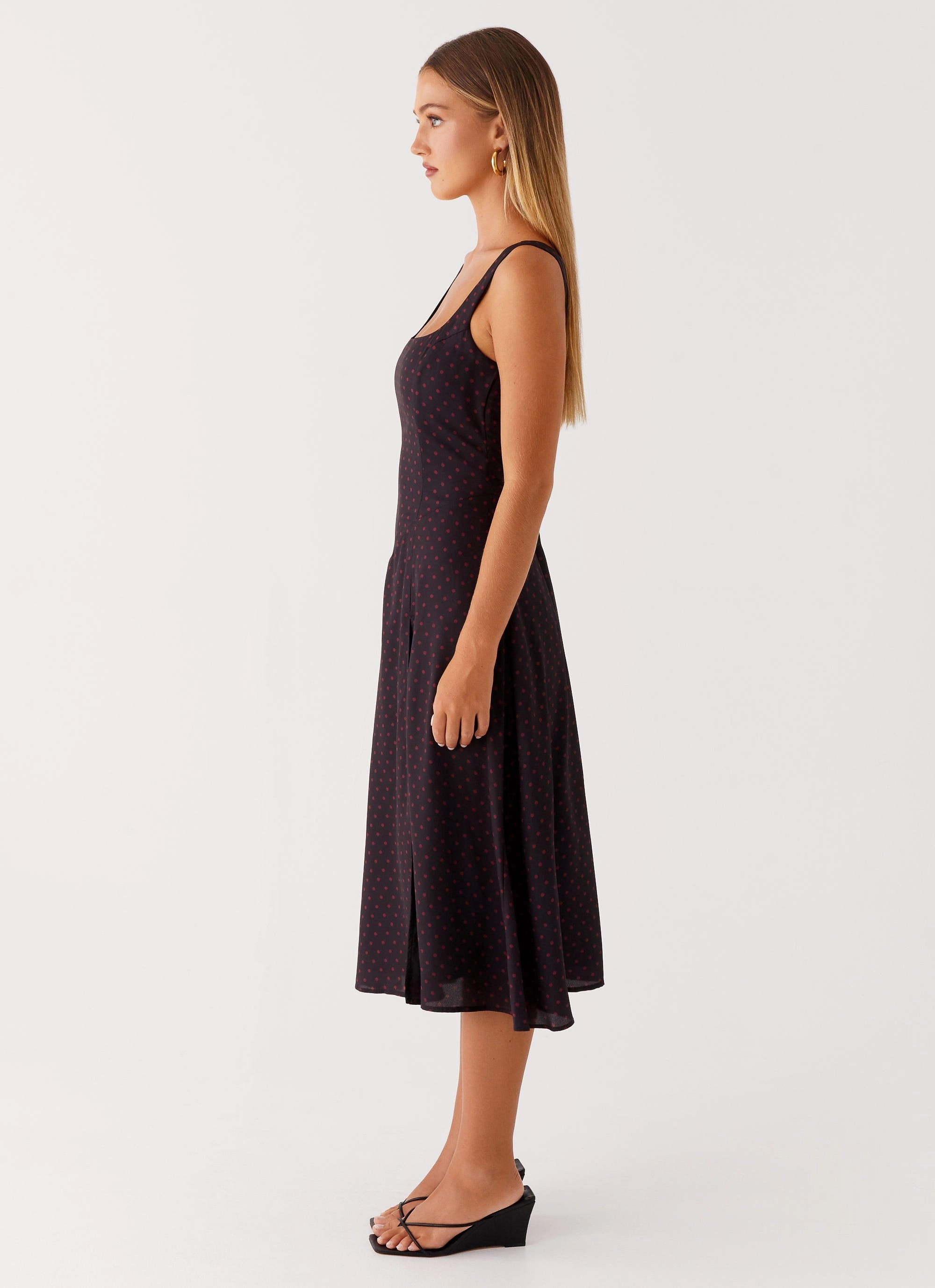 Rowyn Midi Dress - Black Polka Dot Comfortable and Soft