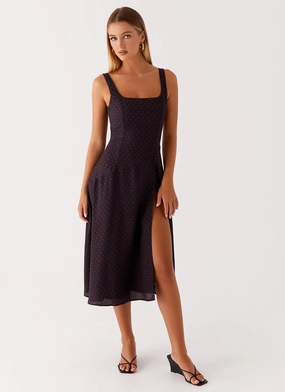 Work Friendly Rowyn Midi Dress - Black Polka Dot