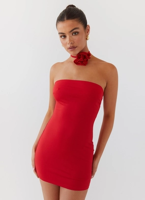Ruby Glamour Rose Mini Dress - Rouge Red Bohemian-Style Pure Motion