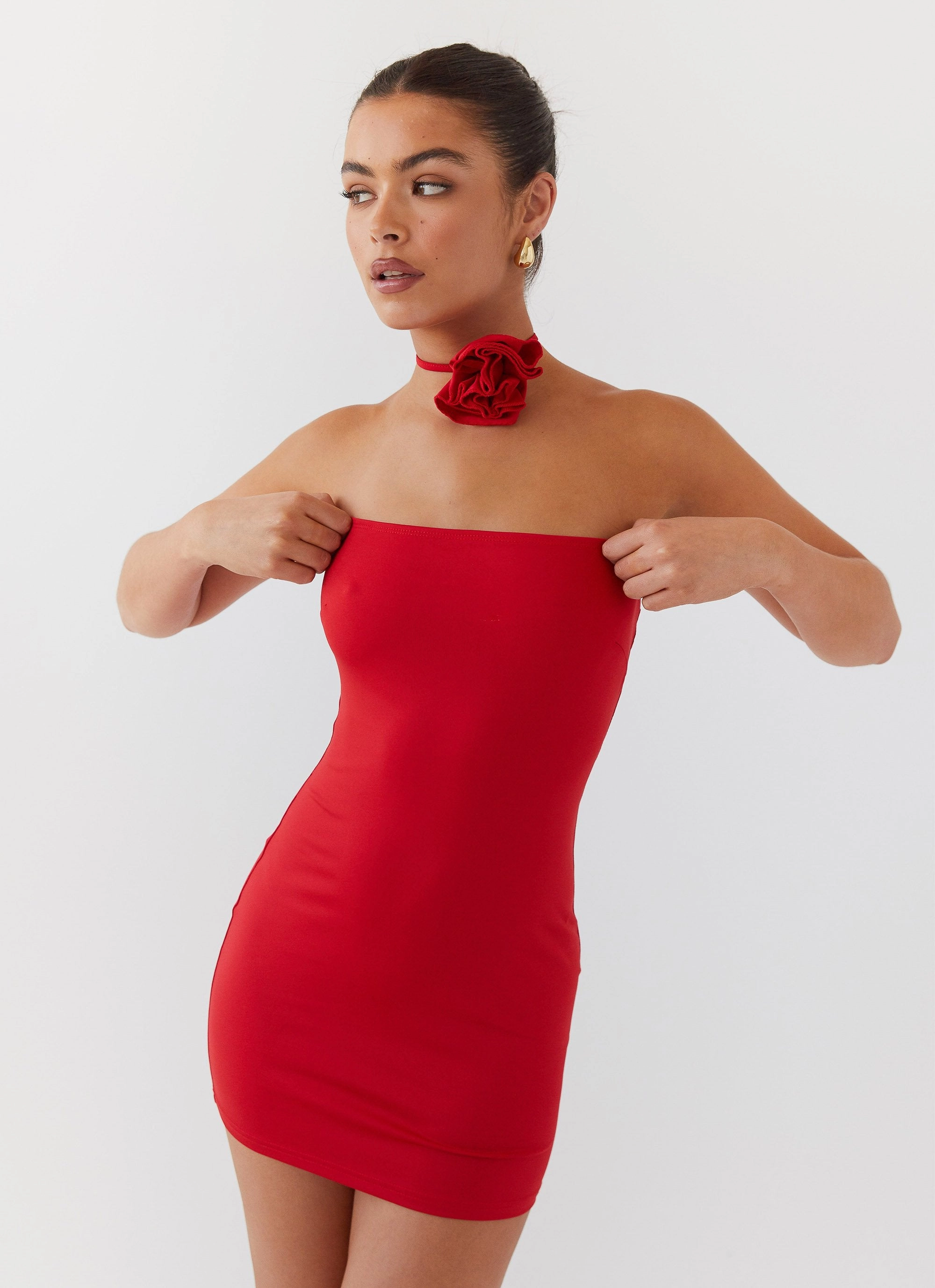 Ruby Glamour Rose Mini Dress - Rouge Red Neutral Tones
