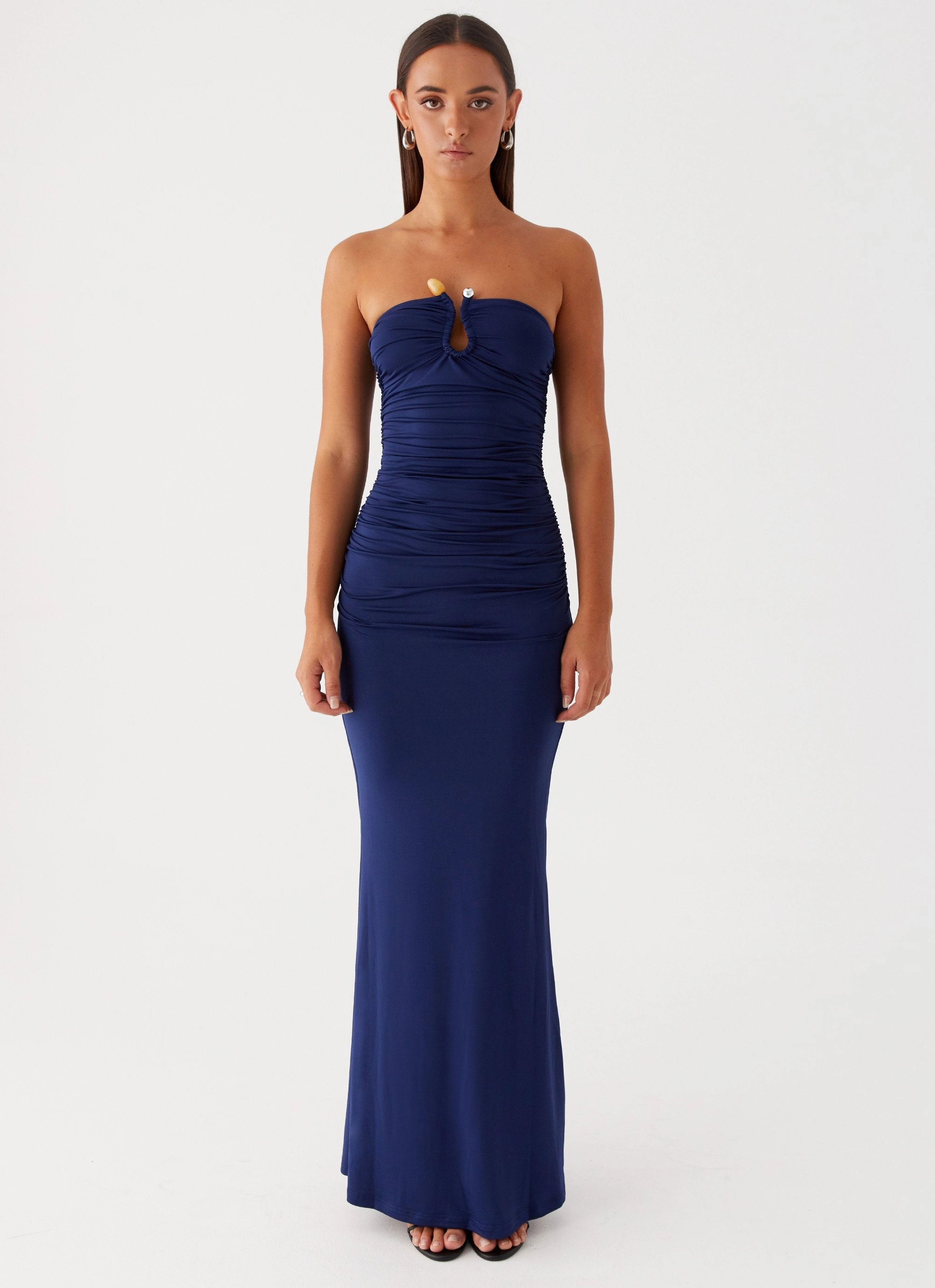 Rudy Maxi Dress - Navy Embroidered Fabric Mid Fit