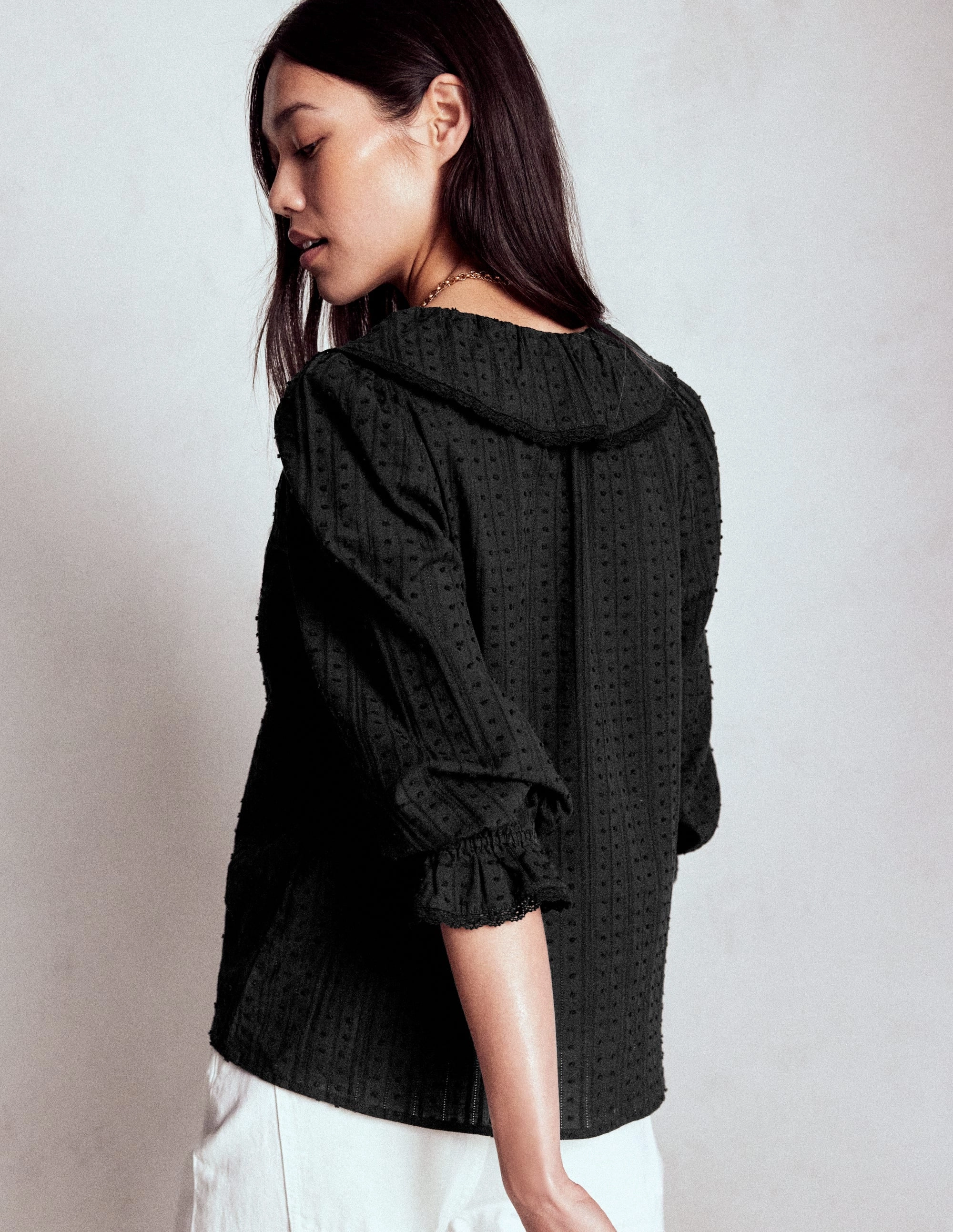 Ruffle V-Neck Blouse-Black BambooBlend