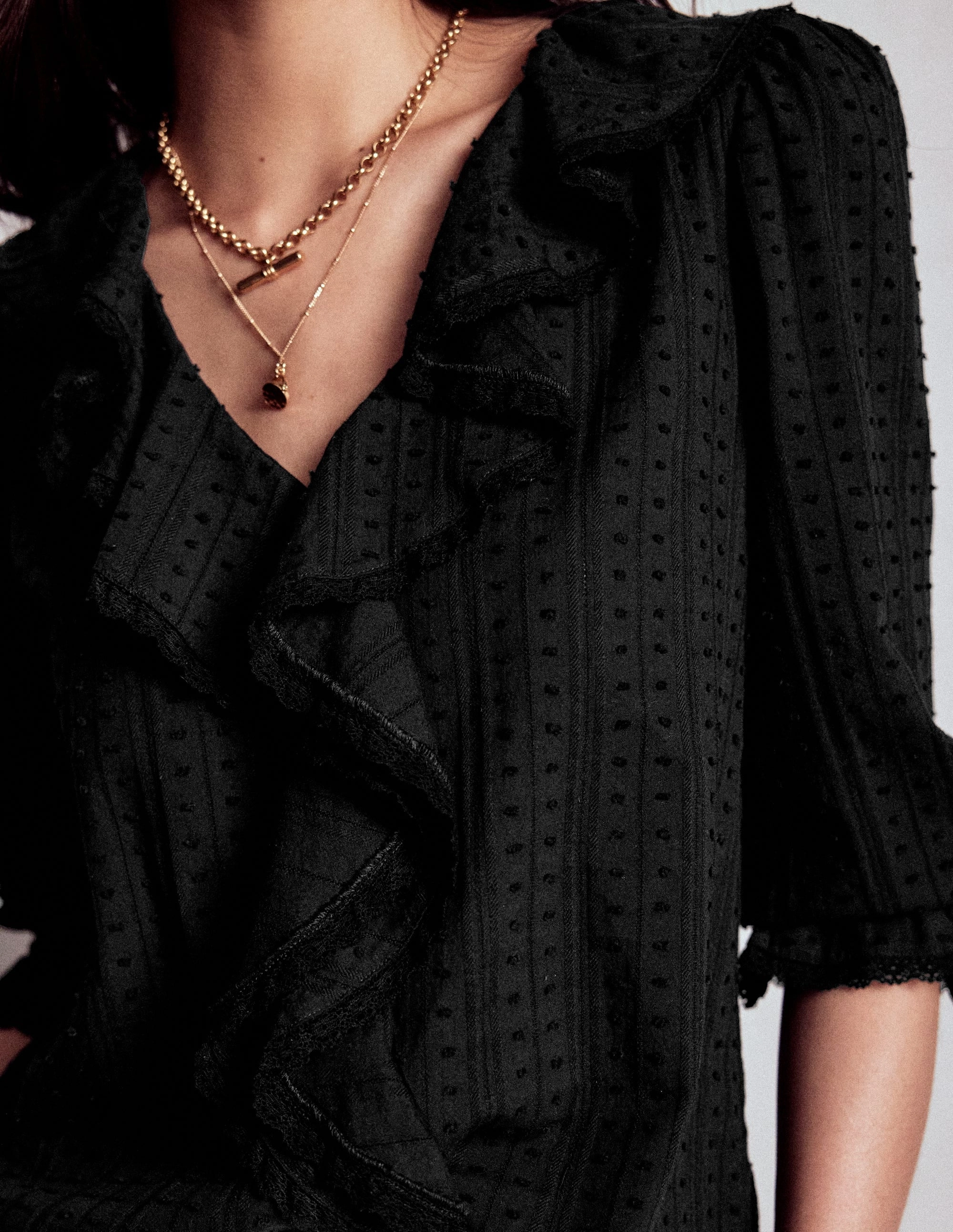OdorResistant Technology Fitted Design Ruffle V-Neck Blouse-Black