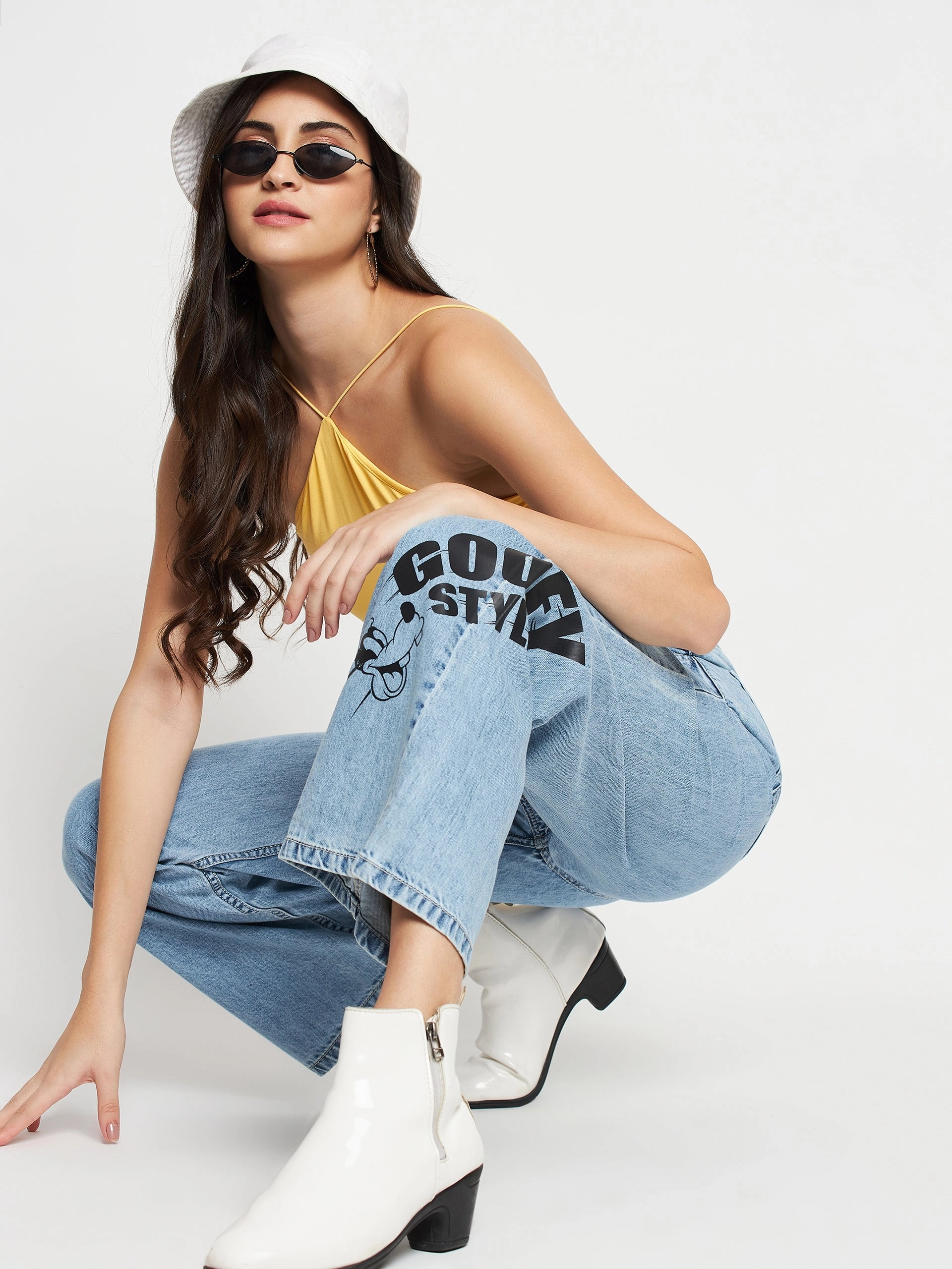Utility Look Flattering Fit Madame Disney Print Lightblue Denim