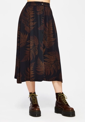 Ruin Fern Printed Midaxi Skirt - Brown Modern Luxe Leather Look