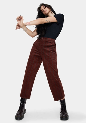 Sporty Fit Design Seamless Technology Terracotta Cotton Cord Check Straight Leg Crop Trousers