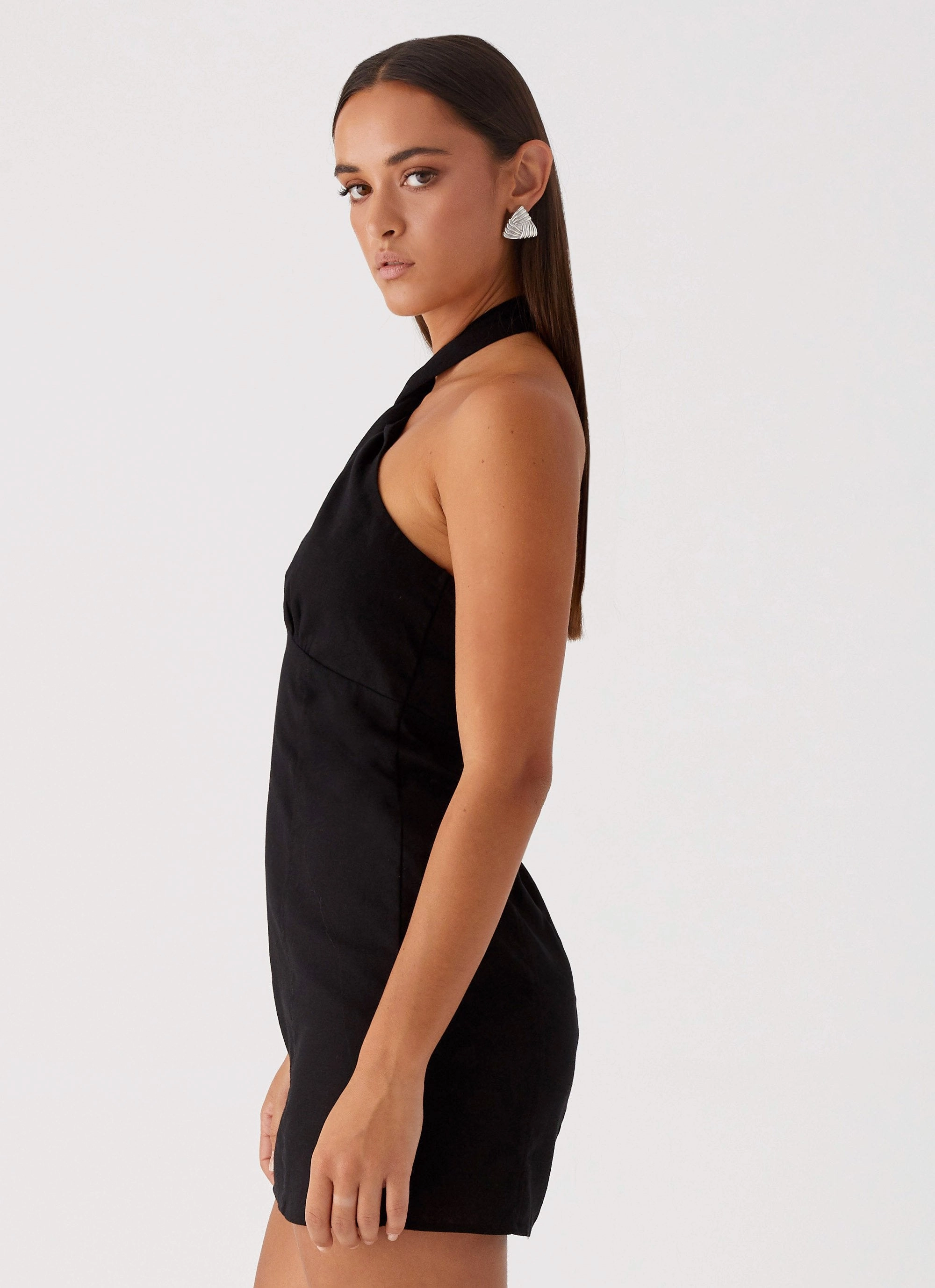 Versatile Cut Fashionable Style Sabine Linen Mini Dress - Black