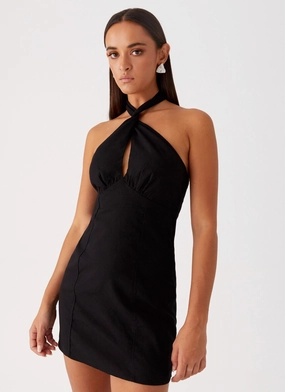 Sabine Linen Mini Dress - Black Outfit Core